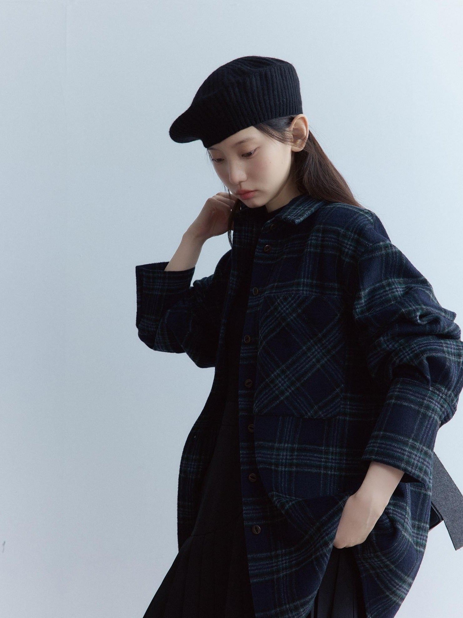 FUSSED Warm Vintage Oversized Plaid Long Sleeve Button Front Lapel Collar Women Shirt