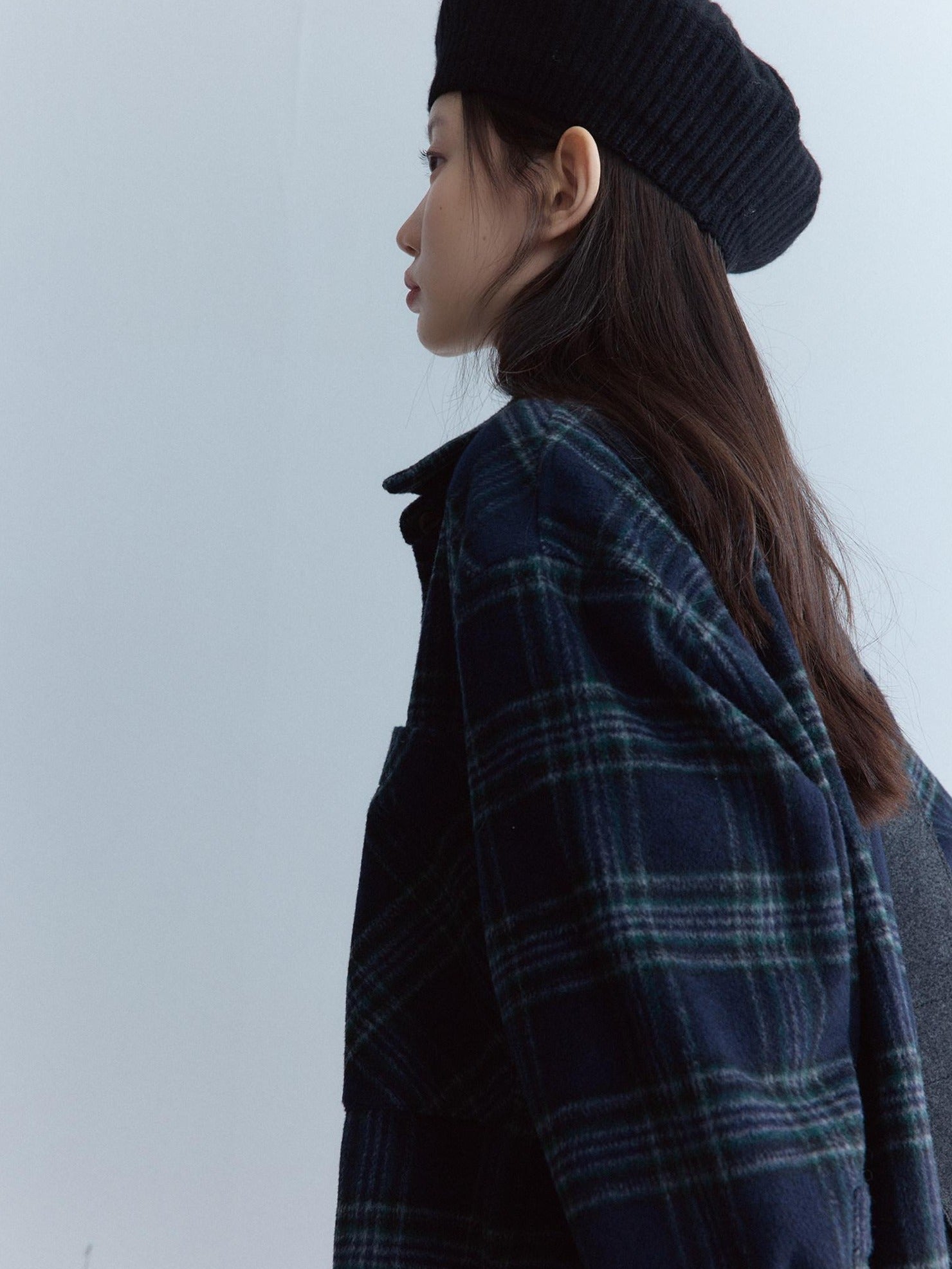 FUSSED Warm Vintage Oversized Plaid Long Sleeve Button Front Lapel Collar Women Shirt