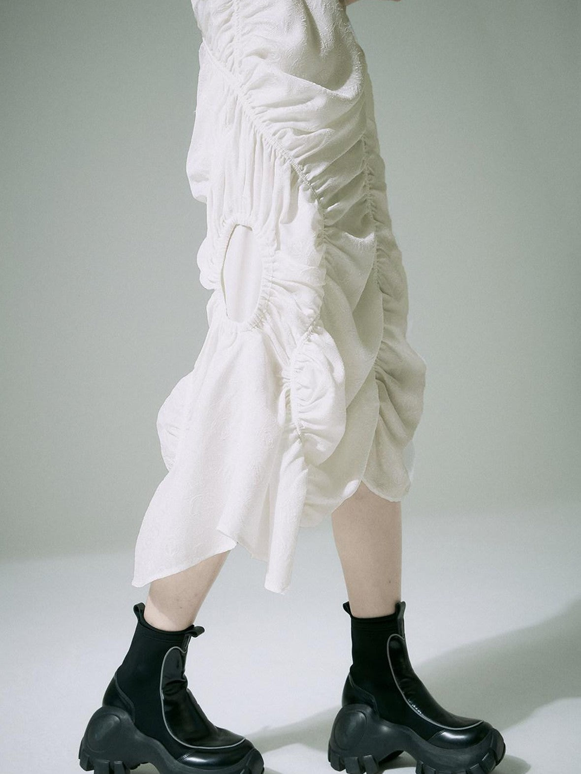 FUSSED White Jacquard Asymmetric Ruched Square Neck Women&