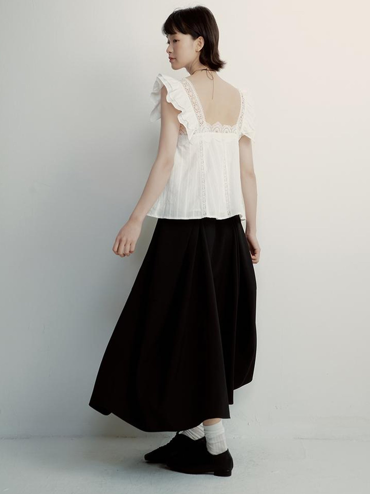 FUSSED White Lace Trimmed Peplum Top With Floral Embroidery