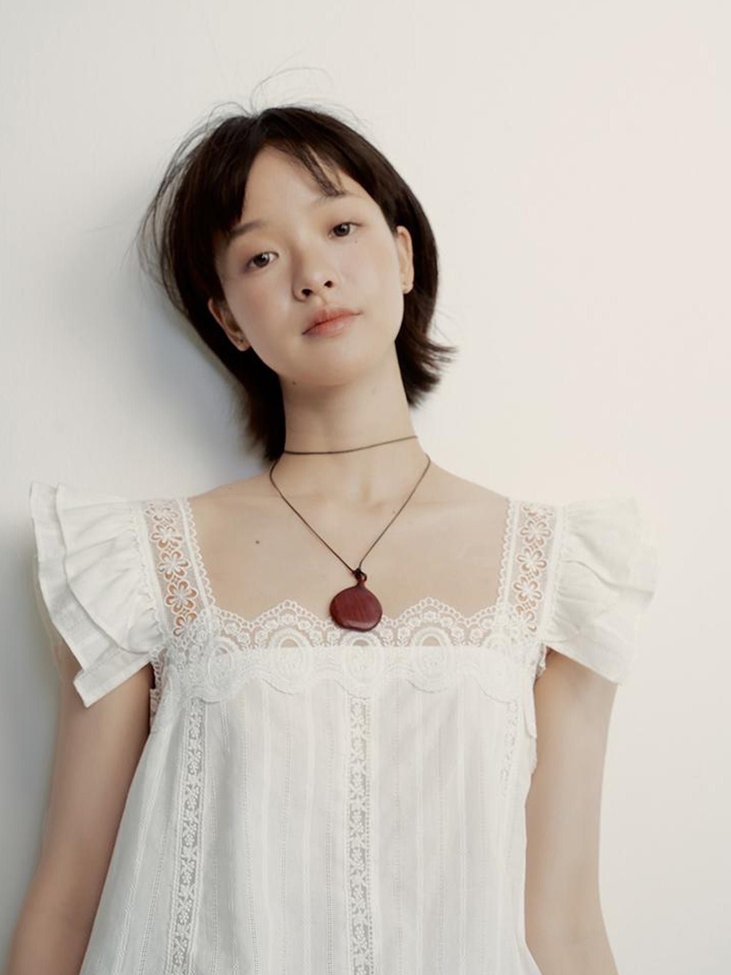 FUSSED White Lace Trimmed Peplum Top With Floral Embroidery