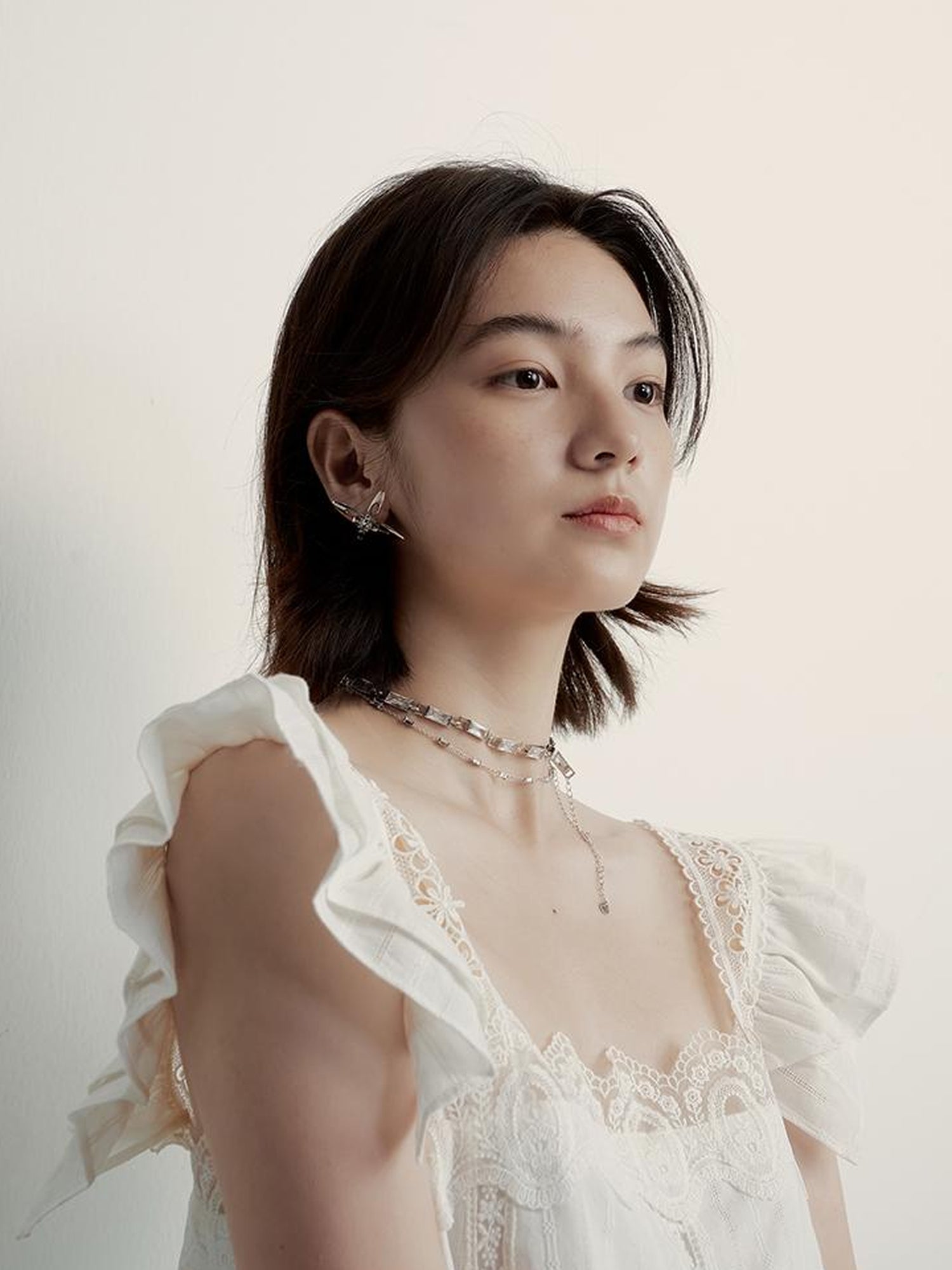 FUSSED White Lace Trimmed Peplum Top With Floral Embroidery