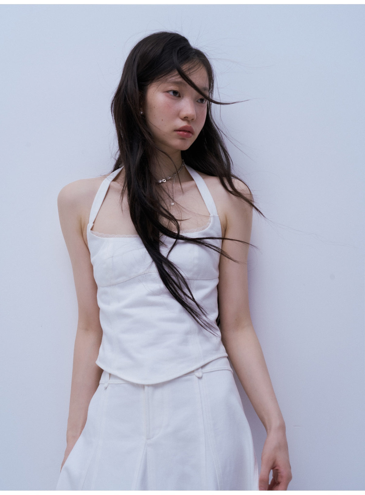 FUSSED_White_Lace_Up_U_Neck_Slim_Fit_Cotton_Denim_Women&