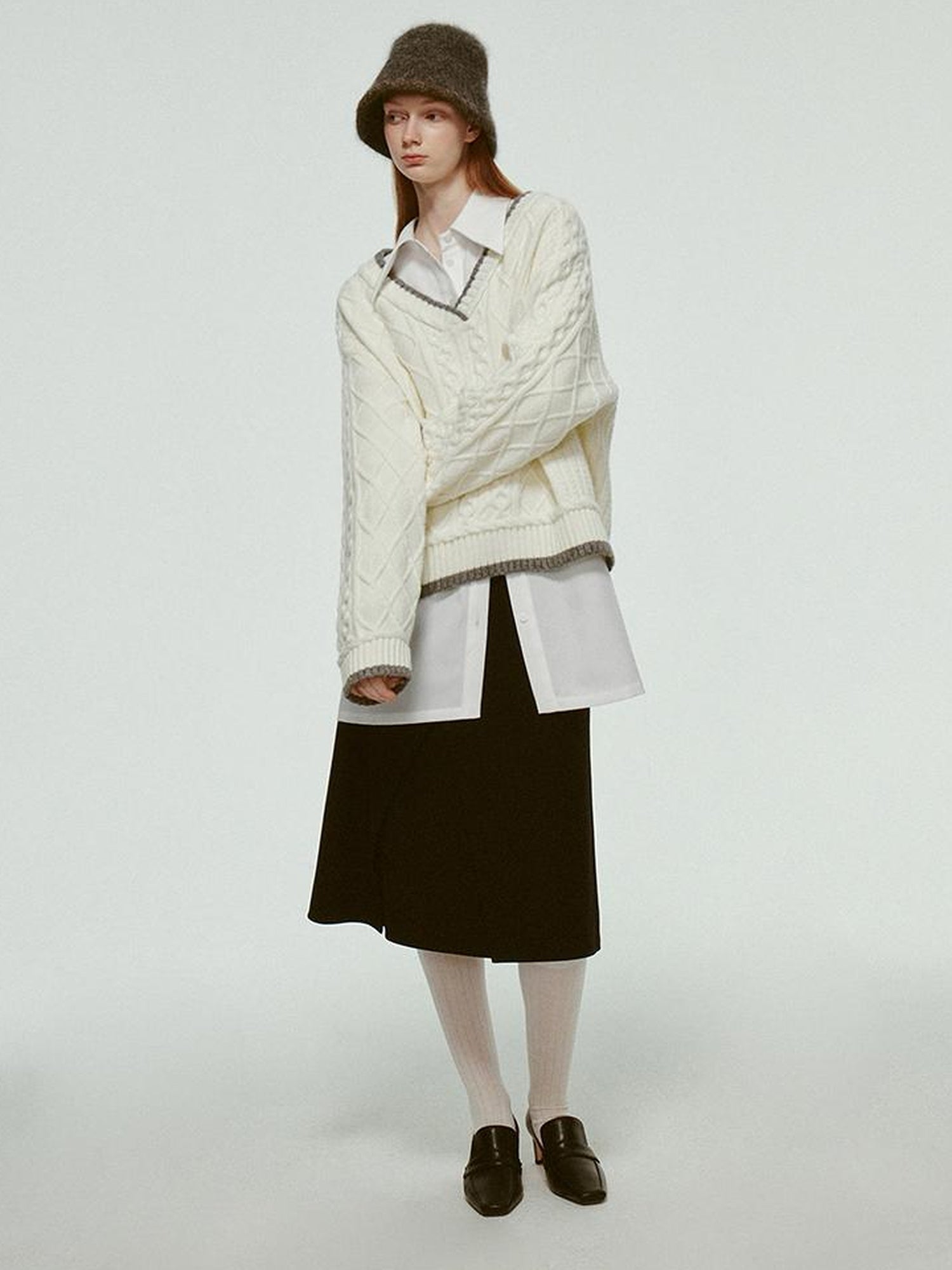 FUSSED Wool Blend A Line Skirt with Layered Design