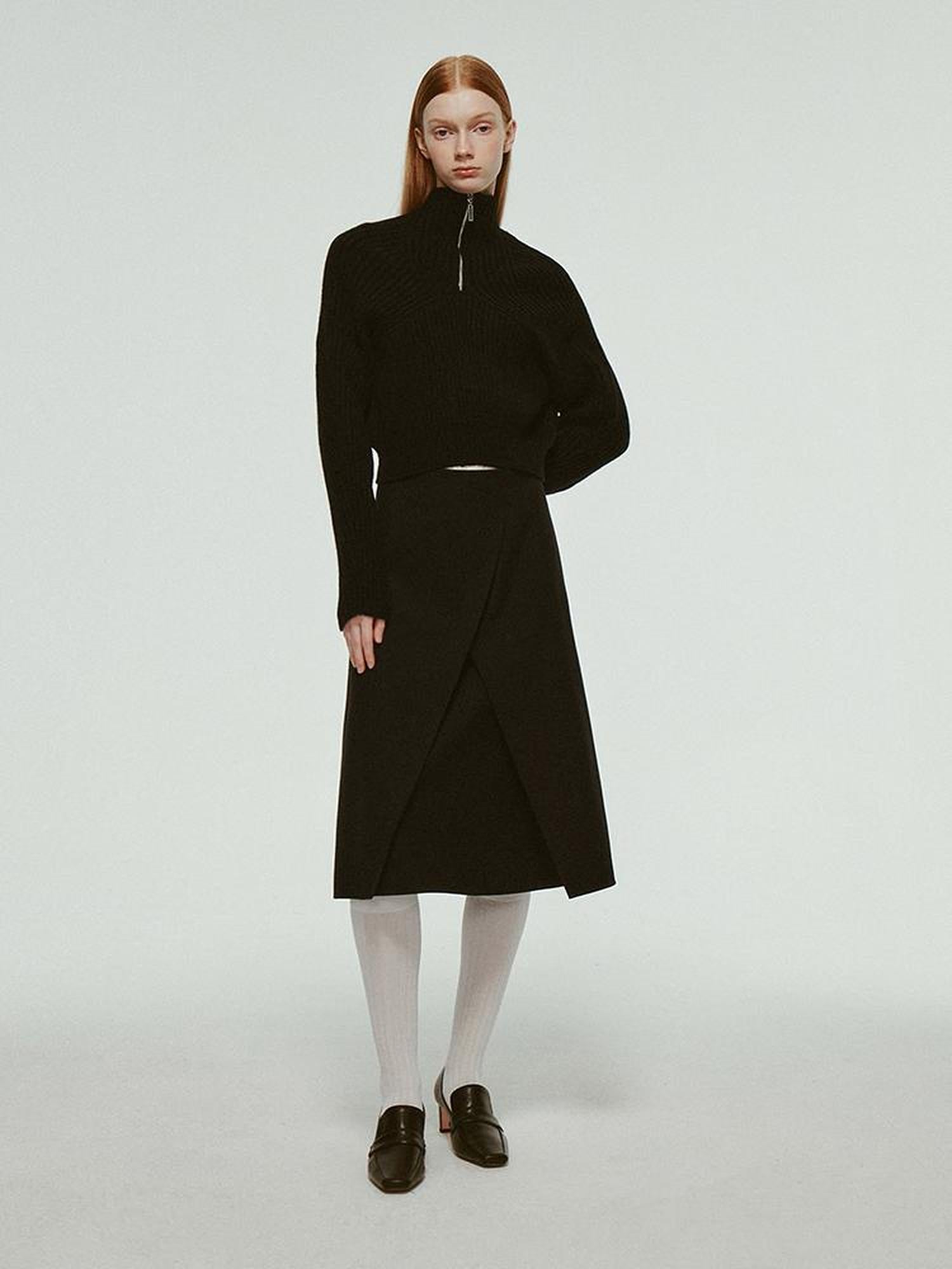 FUSSED Wool Blend A Line Skirt with Layered Design
