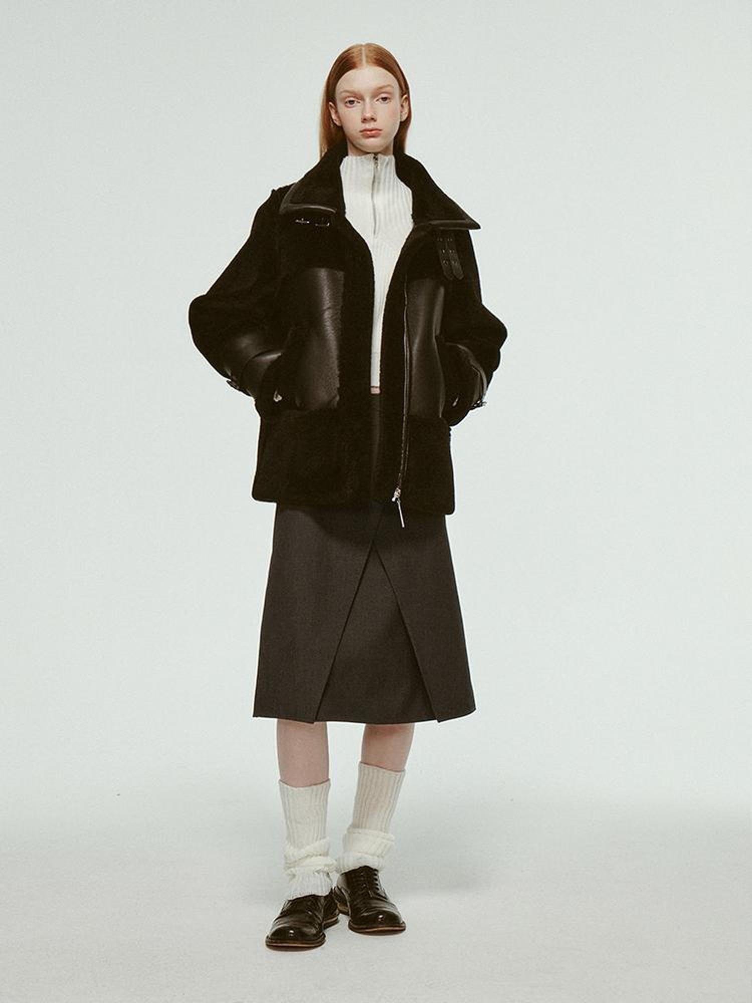 FUSSED Wool Blend A Line Skirt with Layered Design