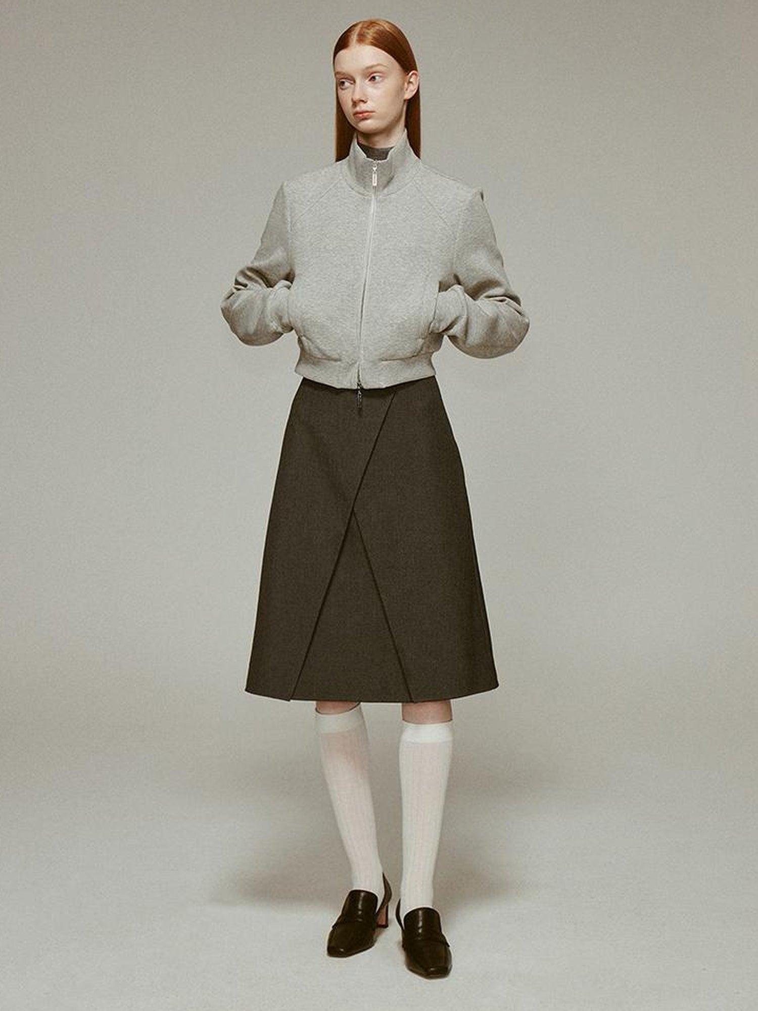 FUSSED Wool Blend A Line Skirt with Layered Design