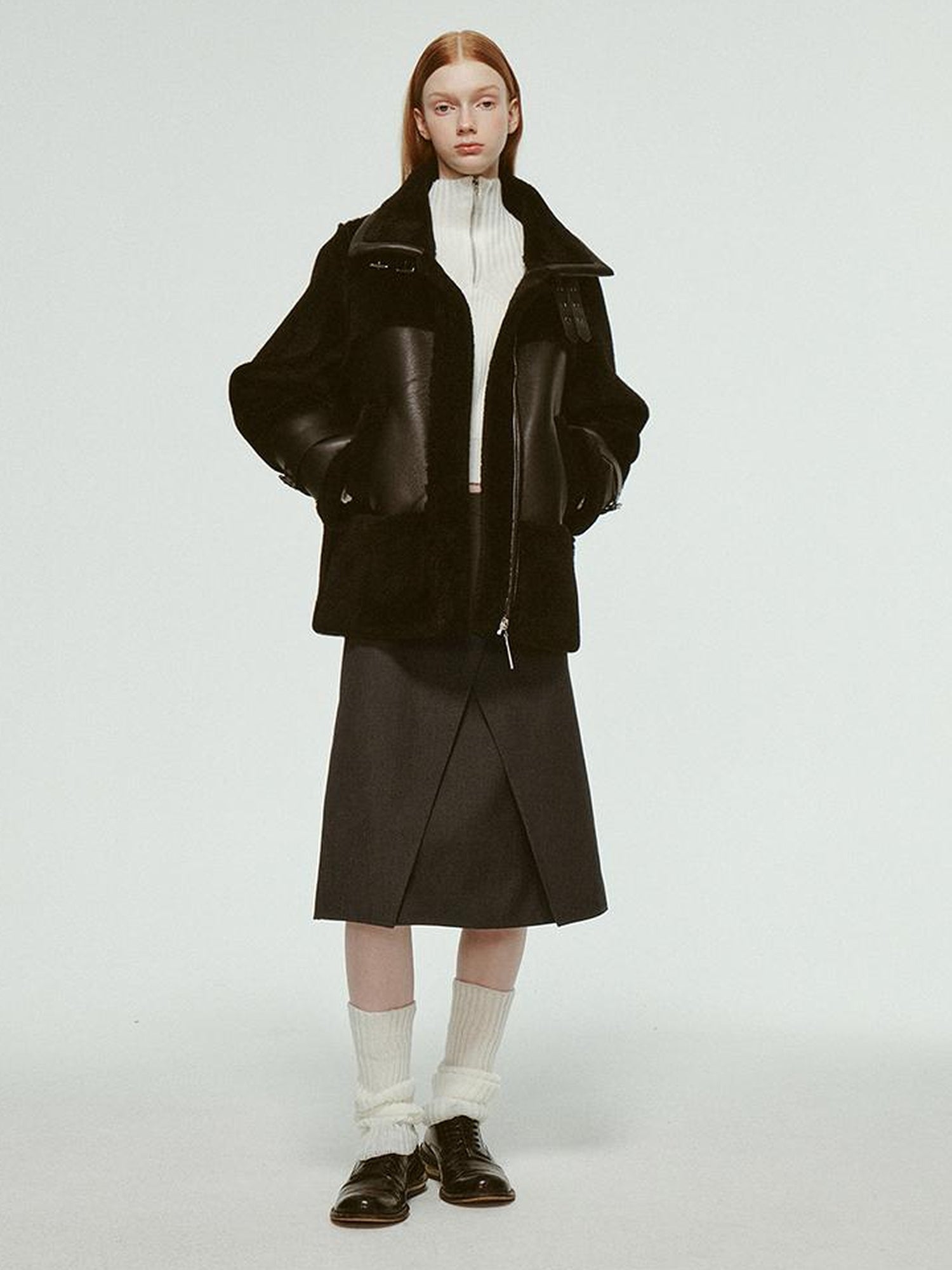 FUSSED Wool Blend A Line Skirt with Layered Design