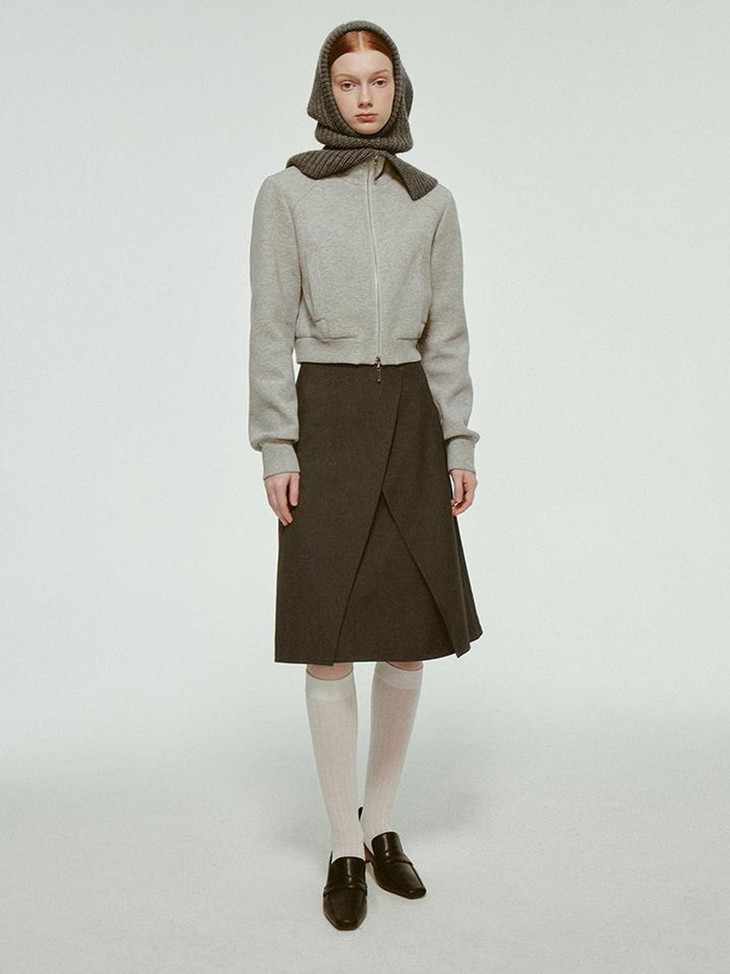 FUSSED Wool Blend A Line Skirt with Layered Design