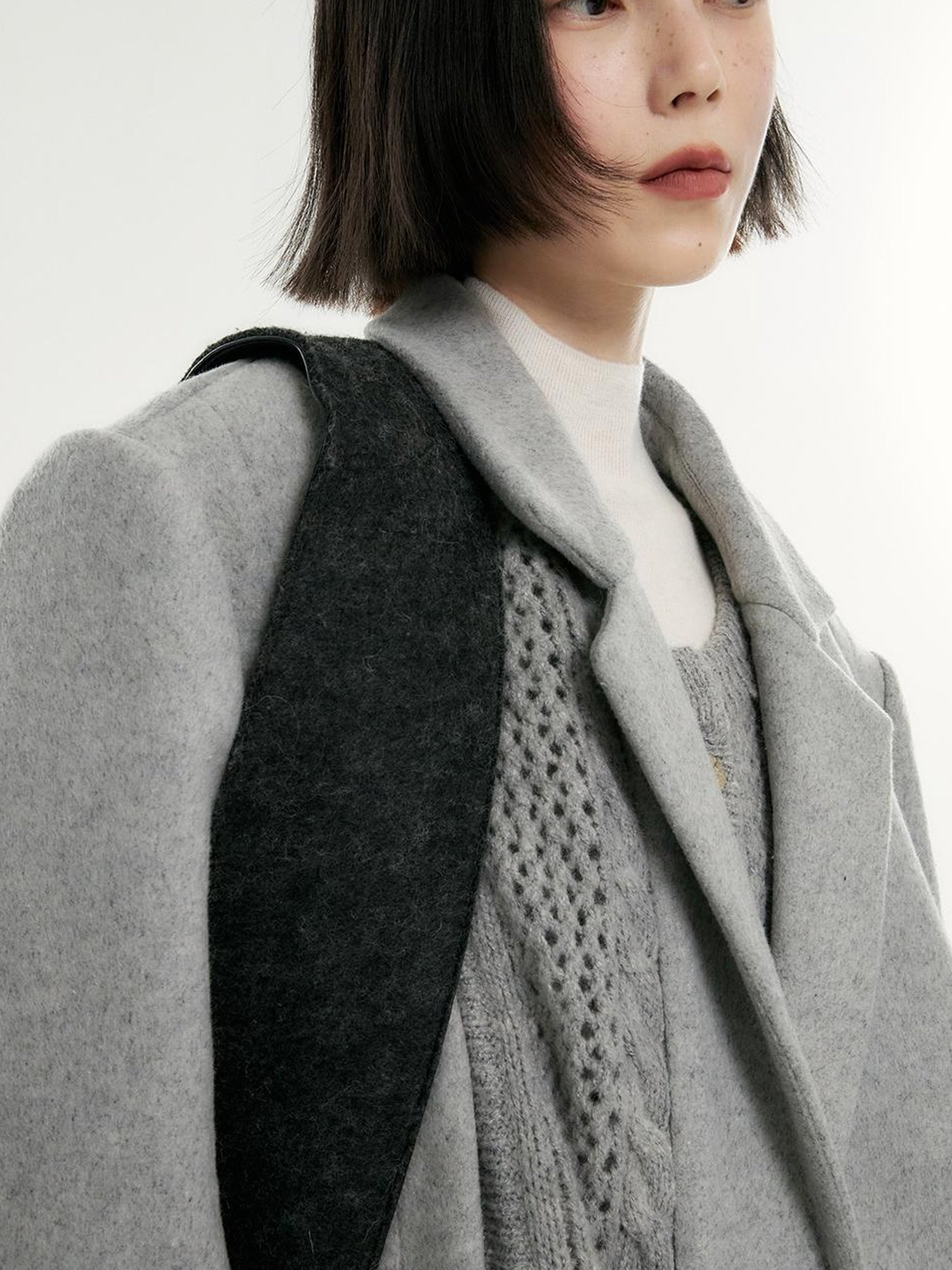 FUSSED Wool Blend Knit Insert Blazer With Detachable Shoulder Pads