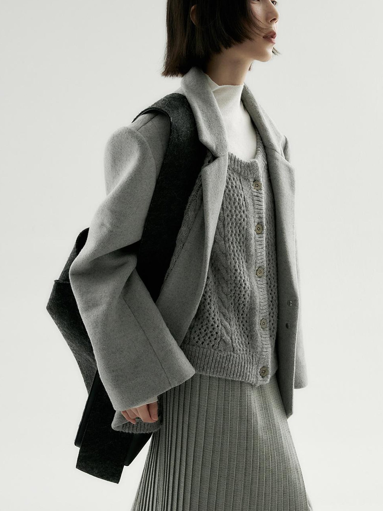 FUSSED Wool Blend Knit Insert Blazer With Detachable Shoulder Pads