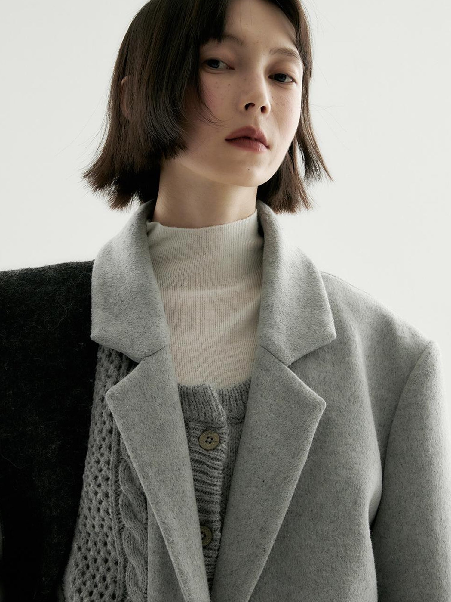 FUSSED Wool Blend Knit Insert Blazer With Detachable Shoulder Pads