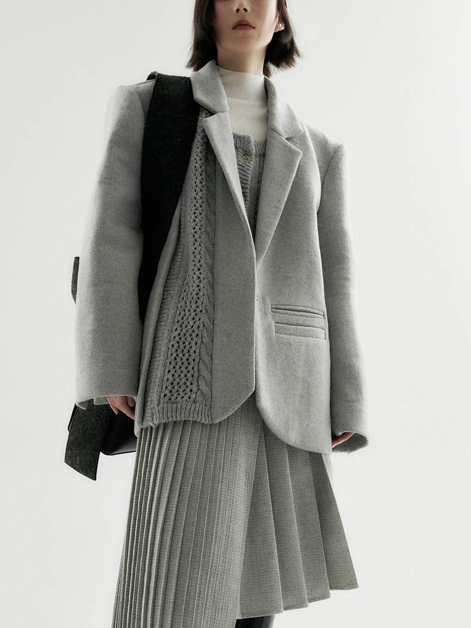 FUSSED Wool Blend Knit Insert Blazer With Detachable Shoulder Pads