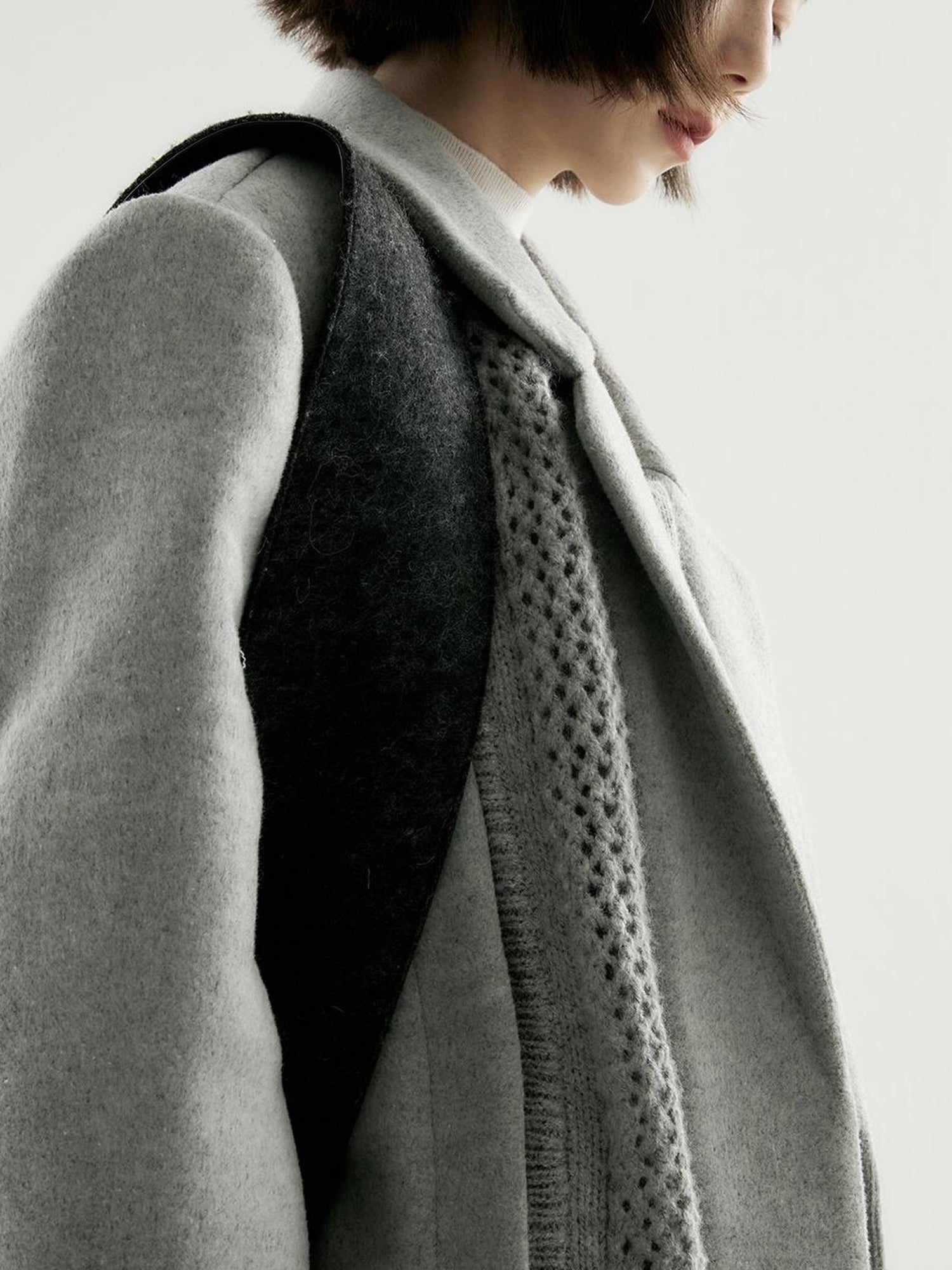 FUSSED Wool Blend Knit Insert Blazer With Detachable Shoulder Pads