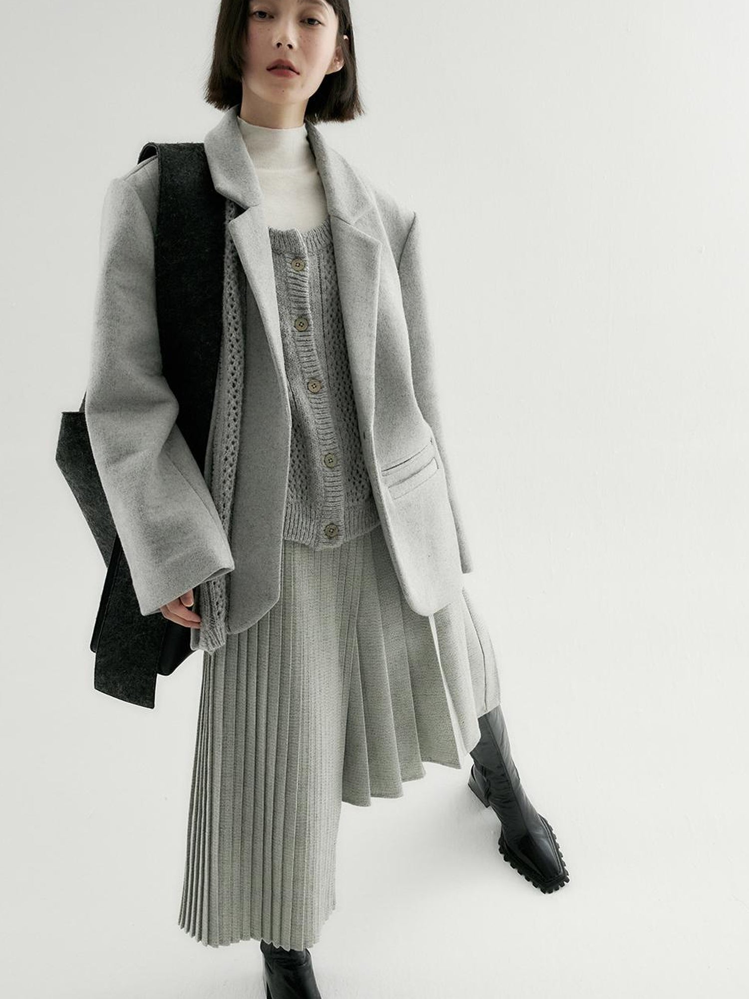 FUSSED Wool Blend Knit Insert Blazer With Detachable Shoulder Pads