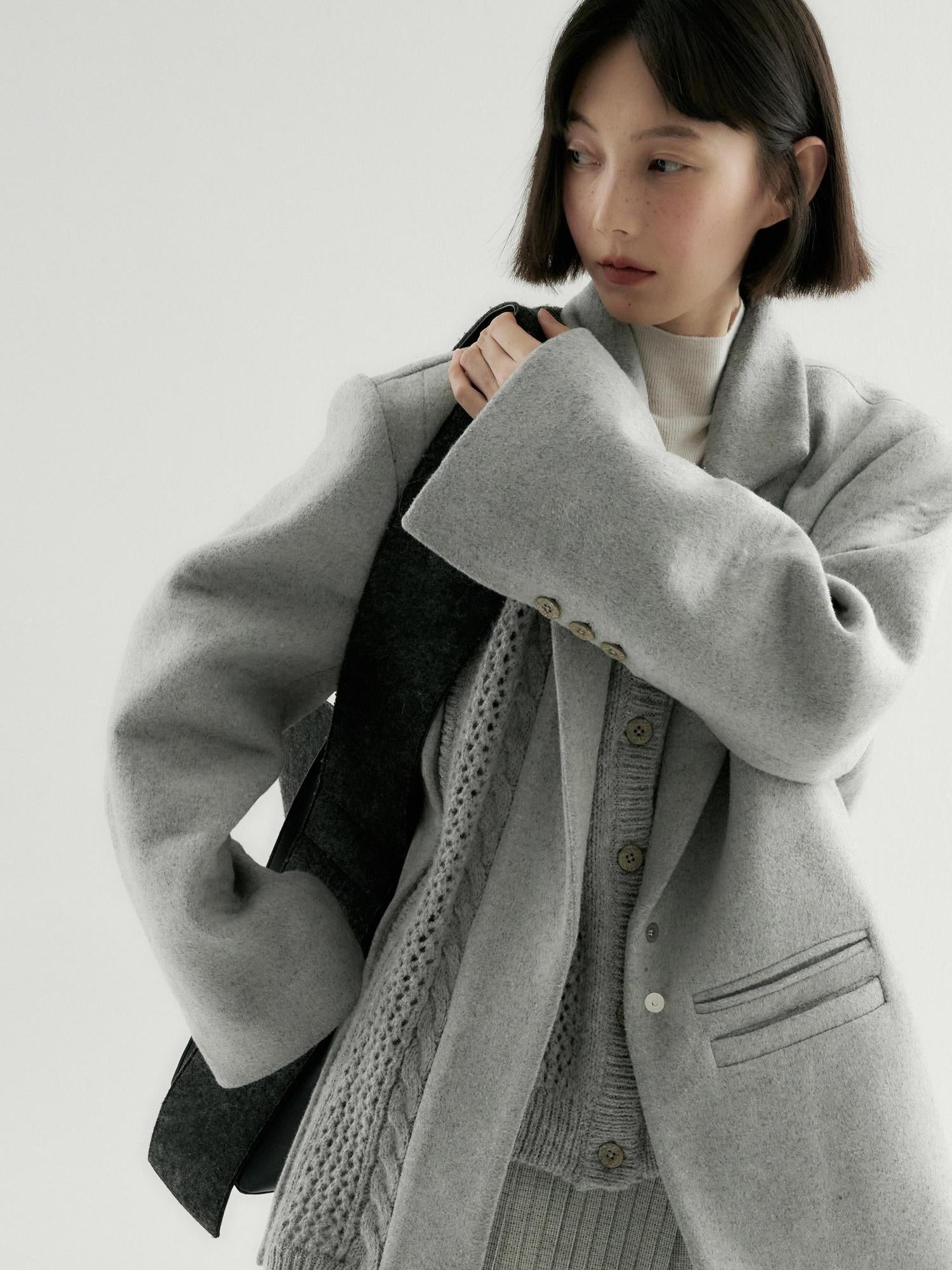 FUSSED Wool Blend Knit Insert Blazer With Detachable Shoulder Pads