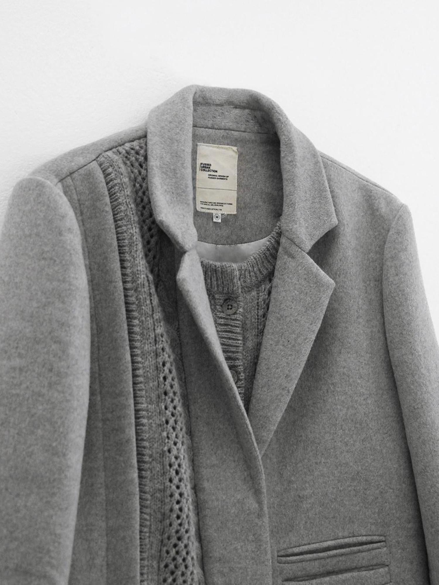 FUSSED Wool Blend Knit Insert Blazer With Detachable Shoulder Pads