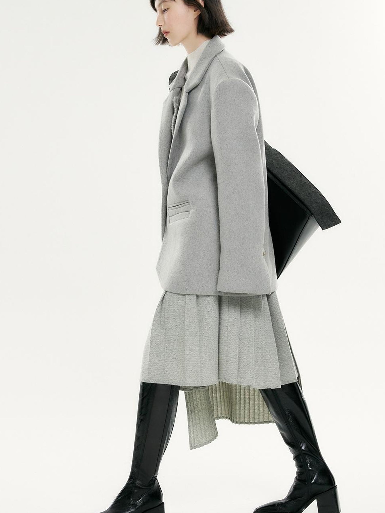 FUSSED Wool Blend Knit Insert Blazer With Detachable Shoulder Pads