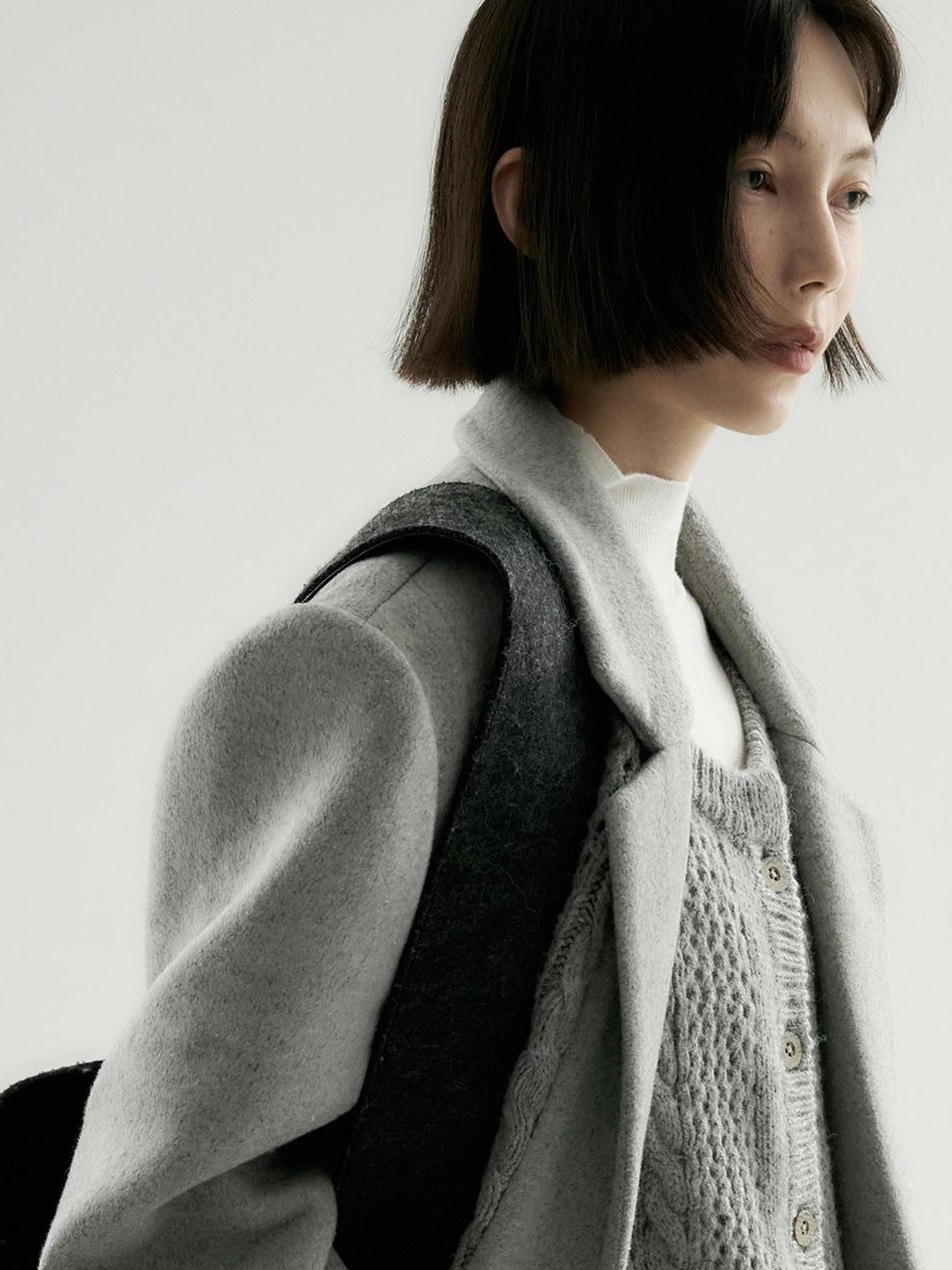 FUSSED Wool Blend Knit Insert Blazer With Detachable Shoulder Pads