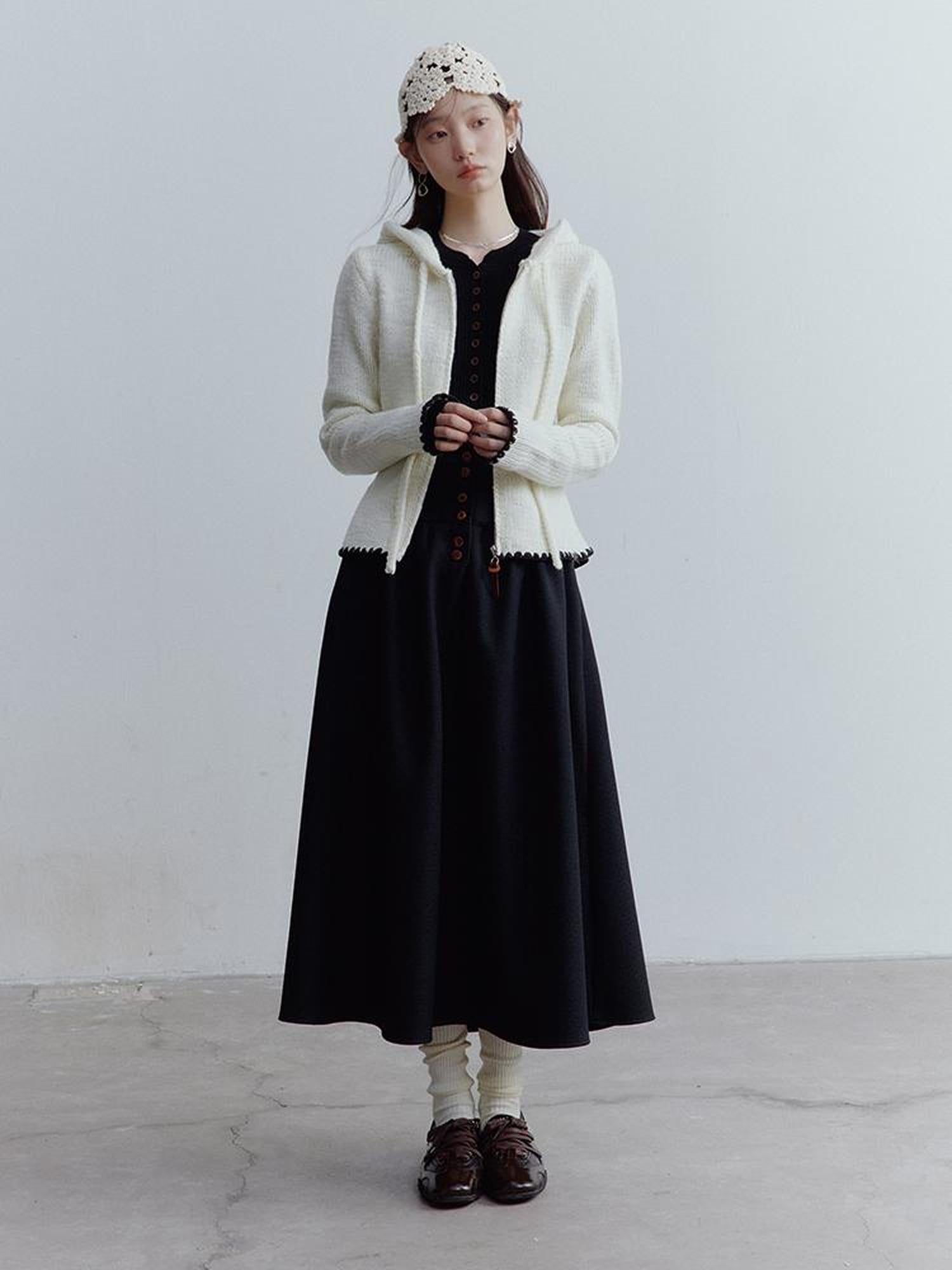 FUSSED Wool Blend Shell Stitch Hooded Cardigan