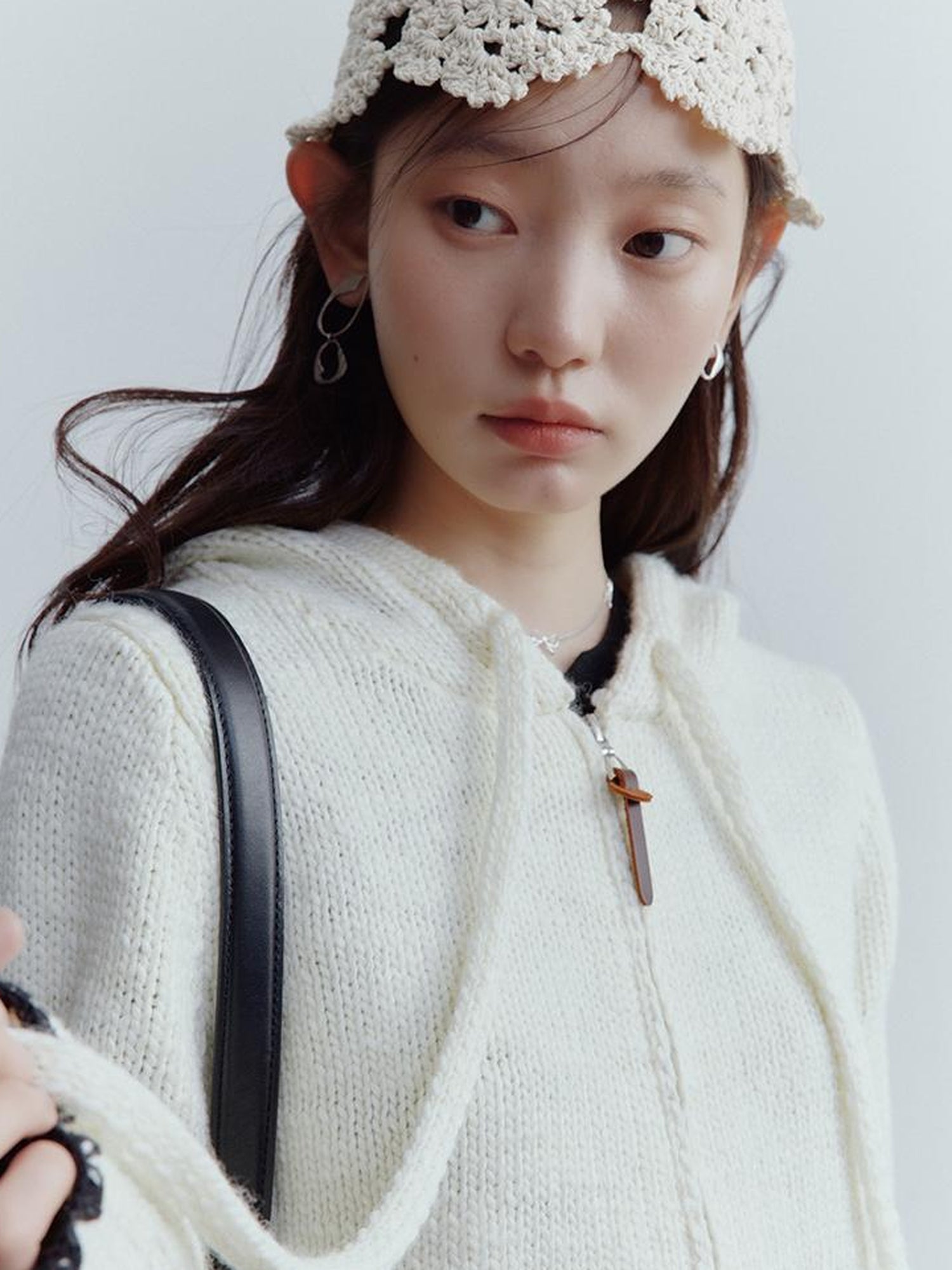 FUSSED Wool Blend Shell Stitch Hooded Cardigan