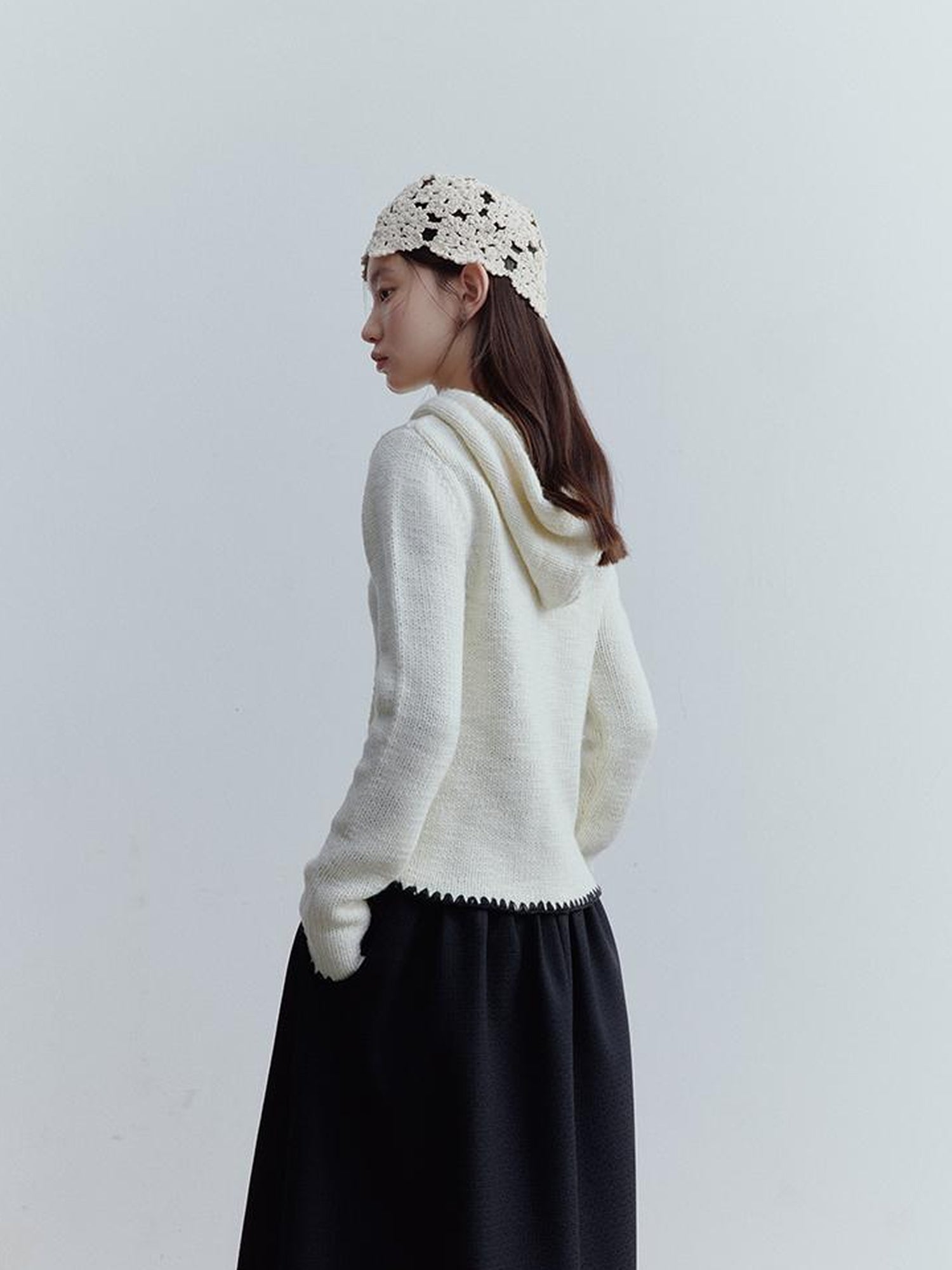 FUSSED Wool Blend Shell Stitch Hooded Cardigan