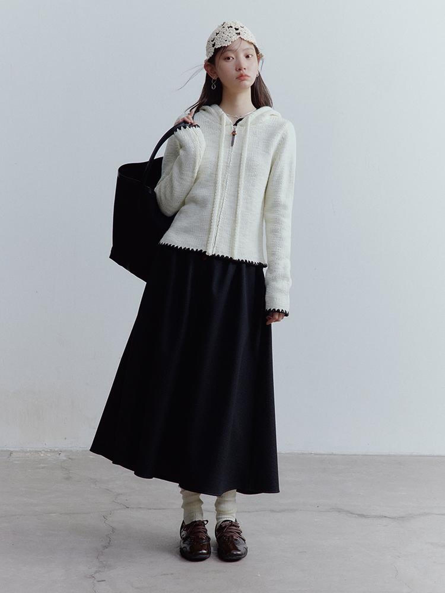 FUSSED Wool Blend Shell Stitch Hooded Cardigan