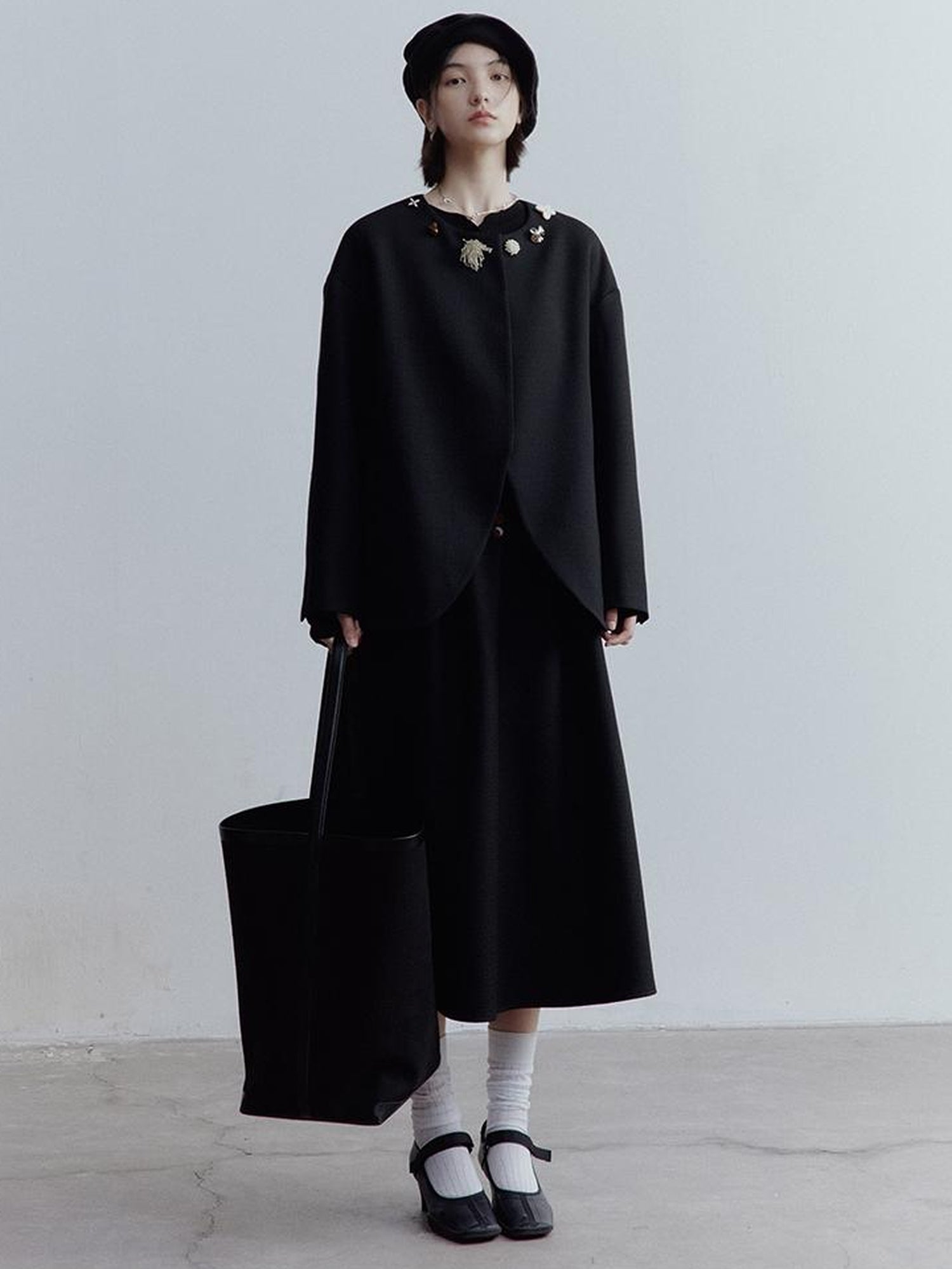 FUSSED Wool Blend Textured A Line Midi Skirt with High Waist