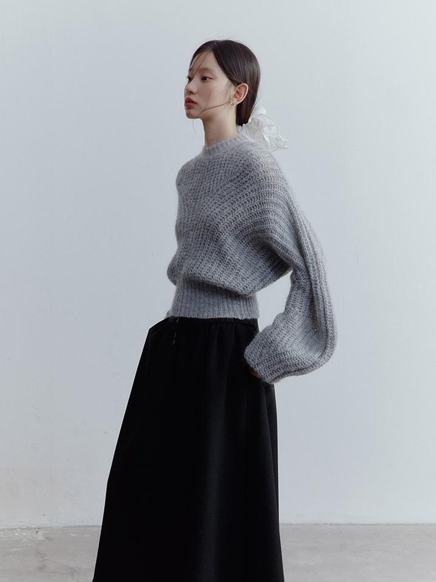 FUSSED Wool Blend Textured A Line Midi Skirt with High Waist