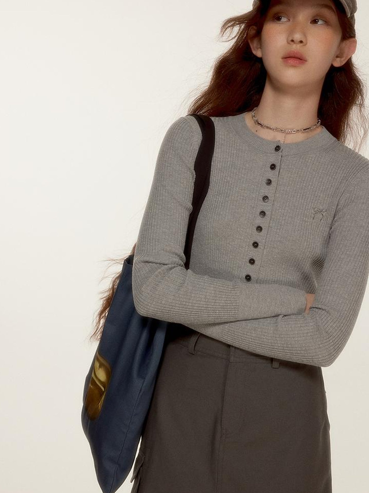 FUSSED Wool Crewneck Knit Top With Bow Embroidery