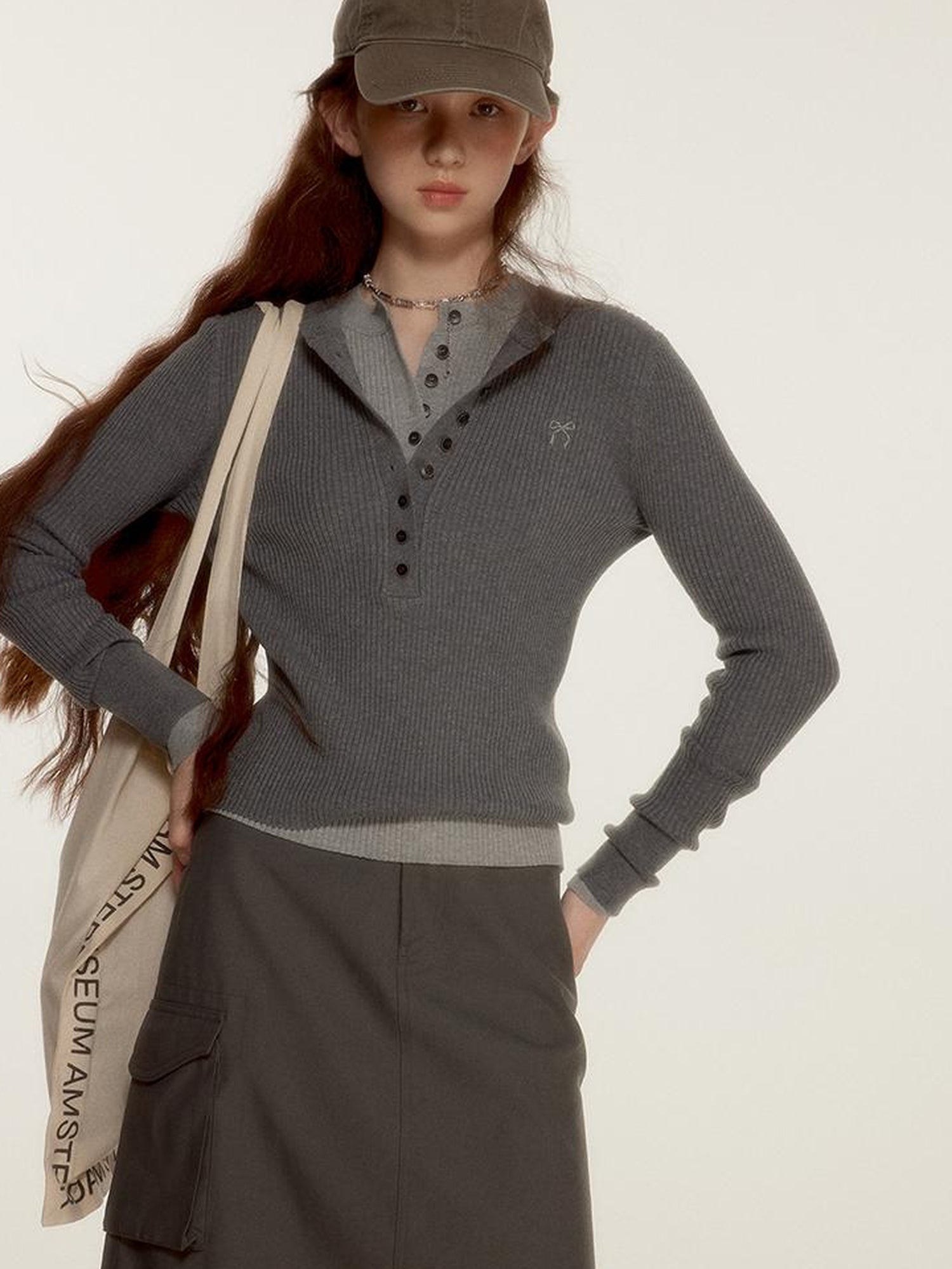 FUSSED Wool Crewneck Knit Top With Bow Embroidery