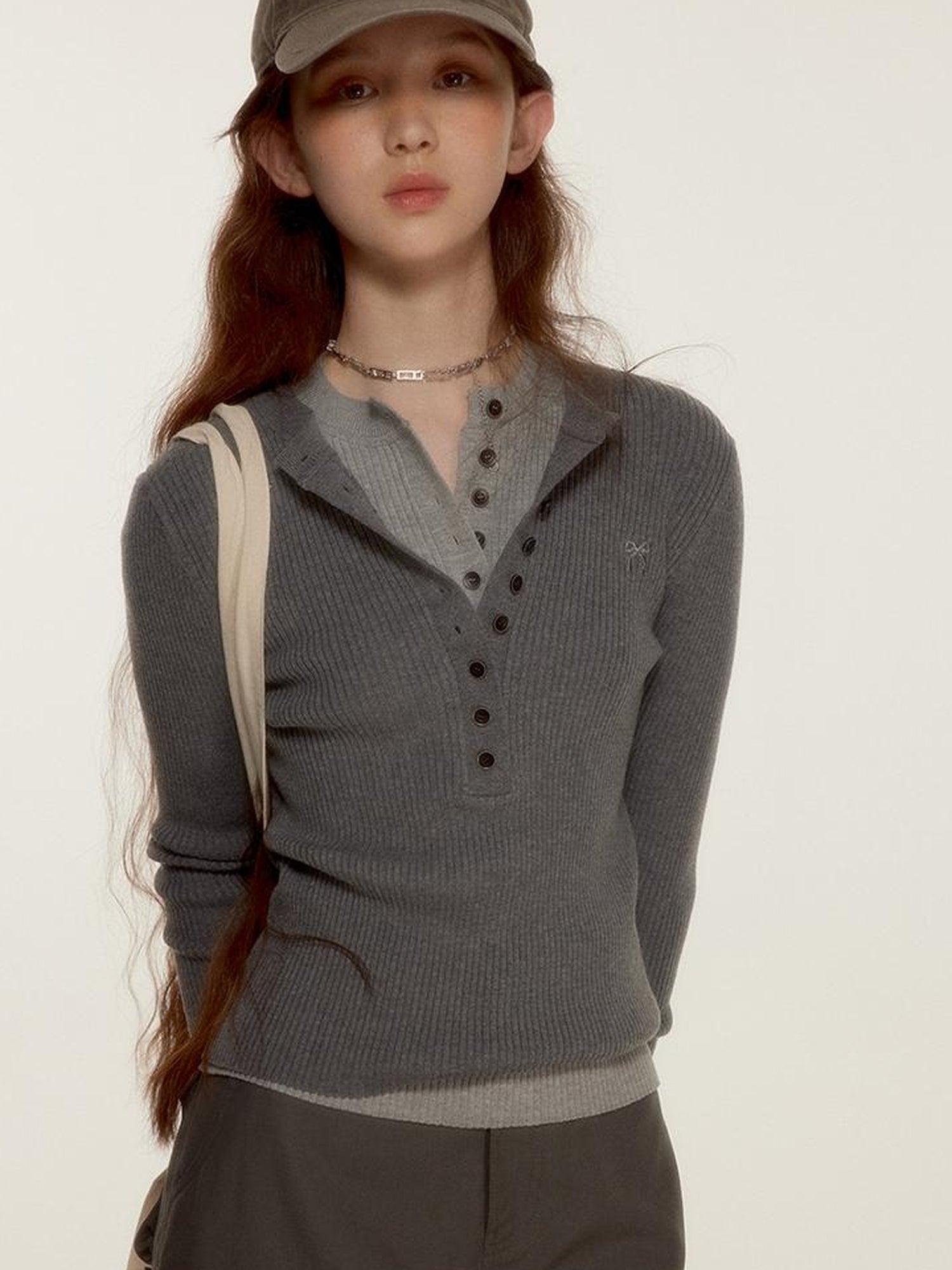 FUSSED Wool Crewneck Knit Top With Bow Embroidery