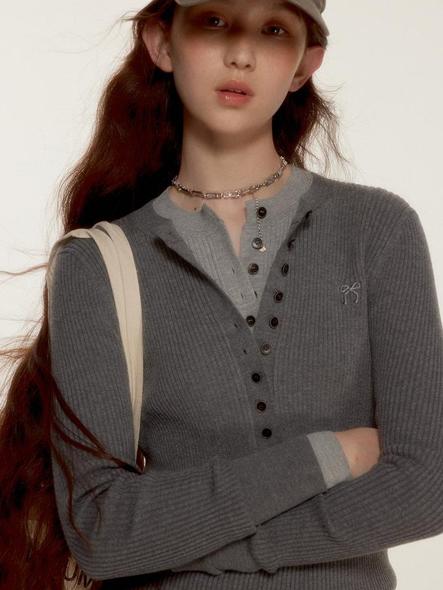 FUSSED Wool Crewneck Knit Top With Bow Embroidery