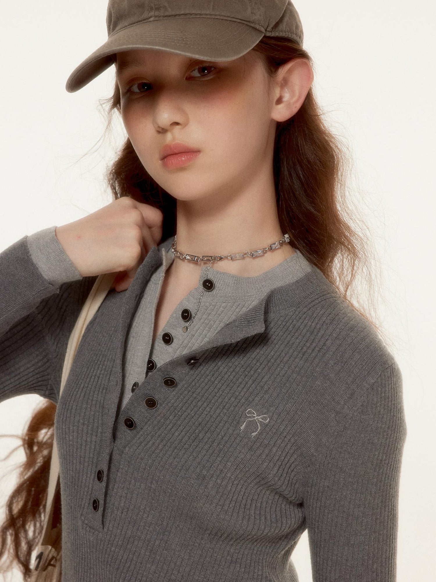 FUSSED Wool Crewneck Knit Top With Bow Embroidery