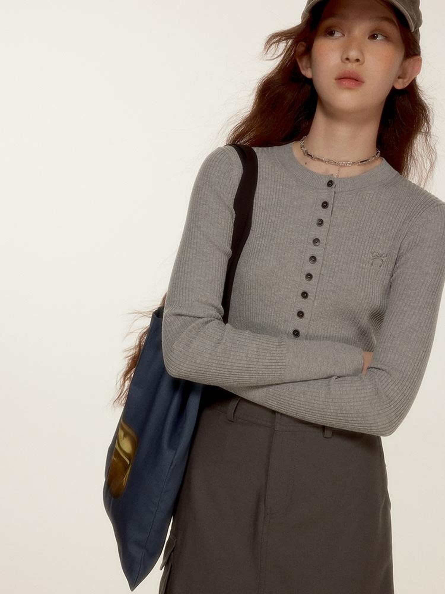 FUSSED Wool Crewneck Knit Top With Bow Embroidery
