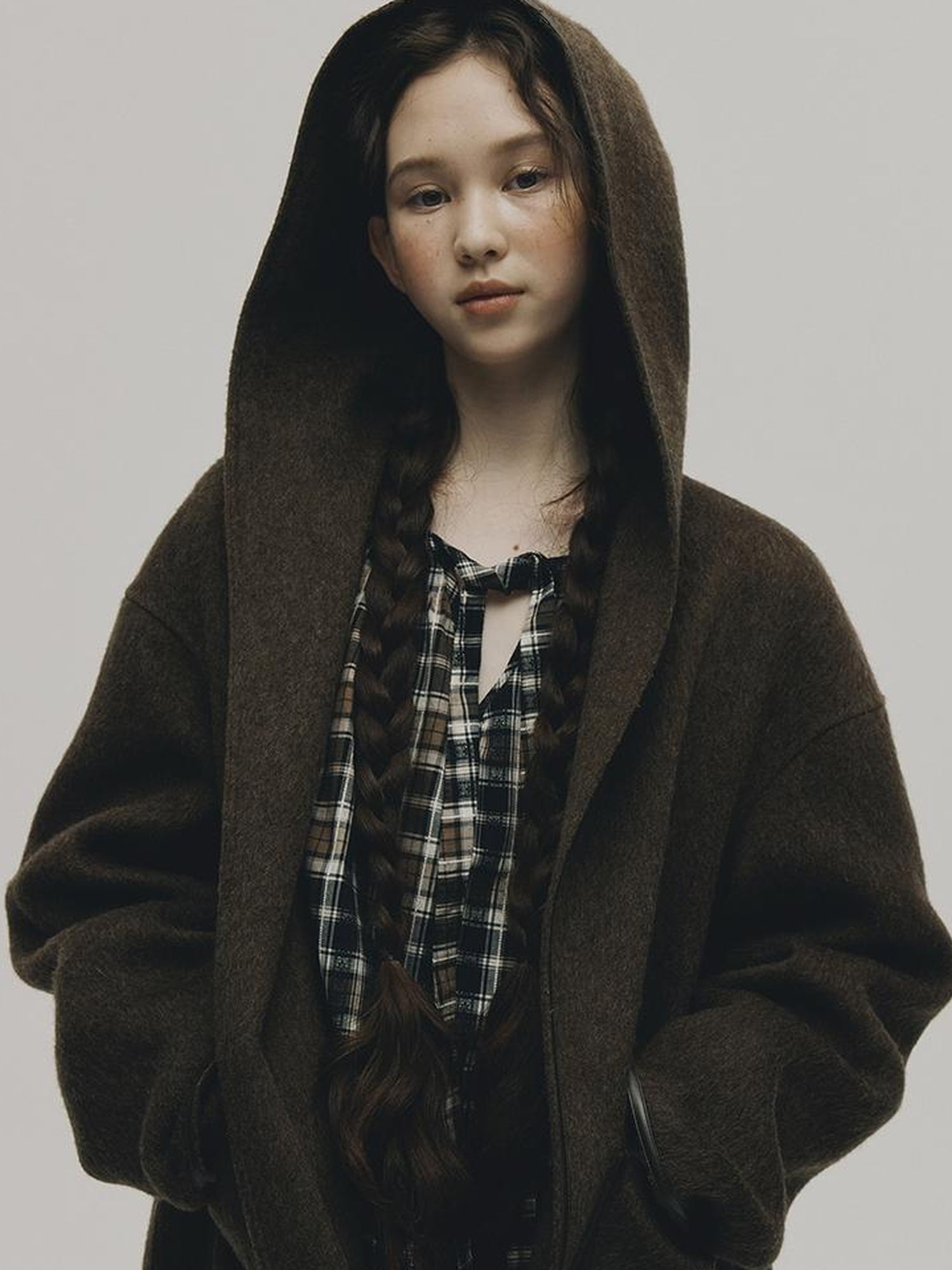 FUSSED Wool Mohair Double Faced Hooded Coat With Leather Trim