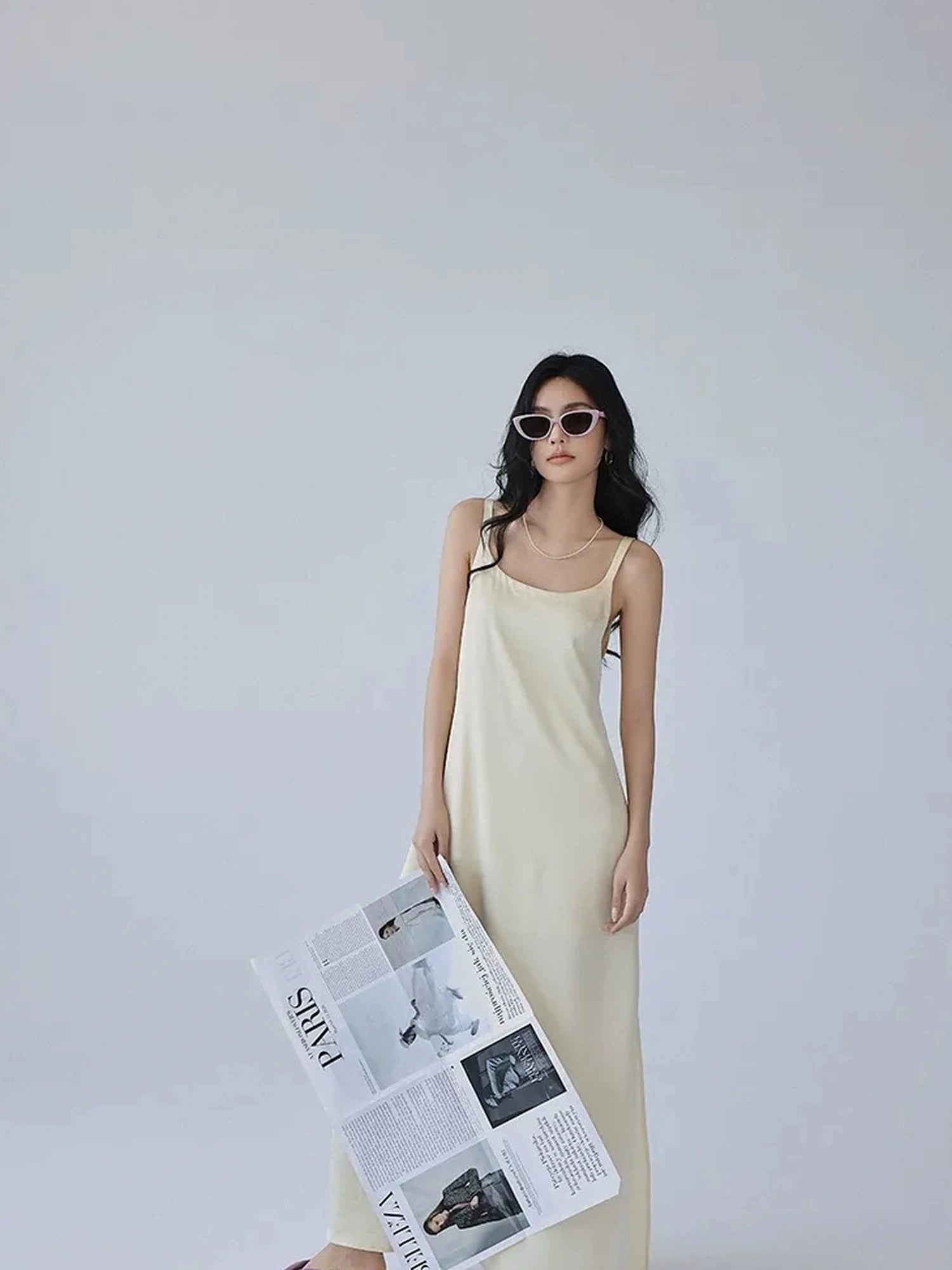 FU FRESH UP Acetate Satin Slip Maxi Dress With High Slit