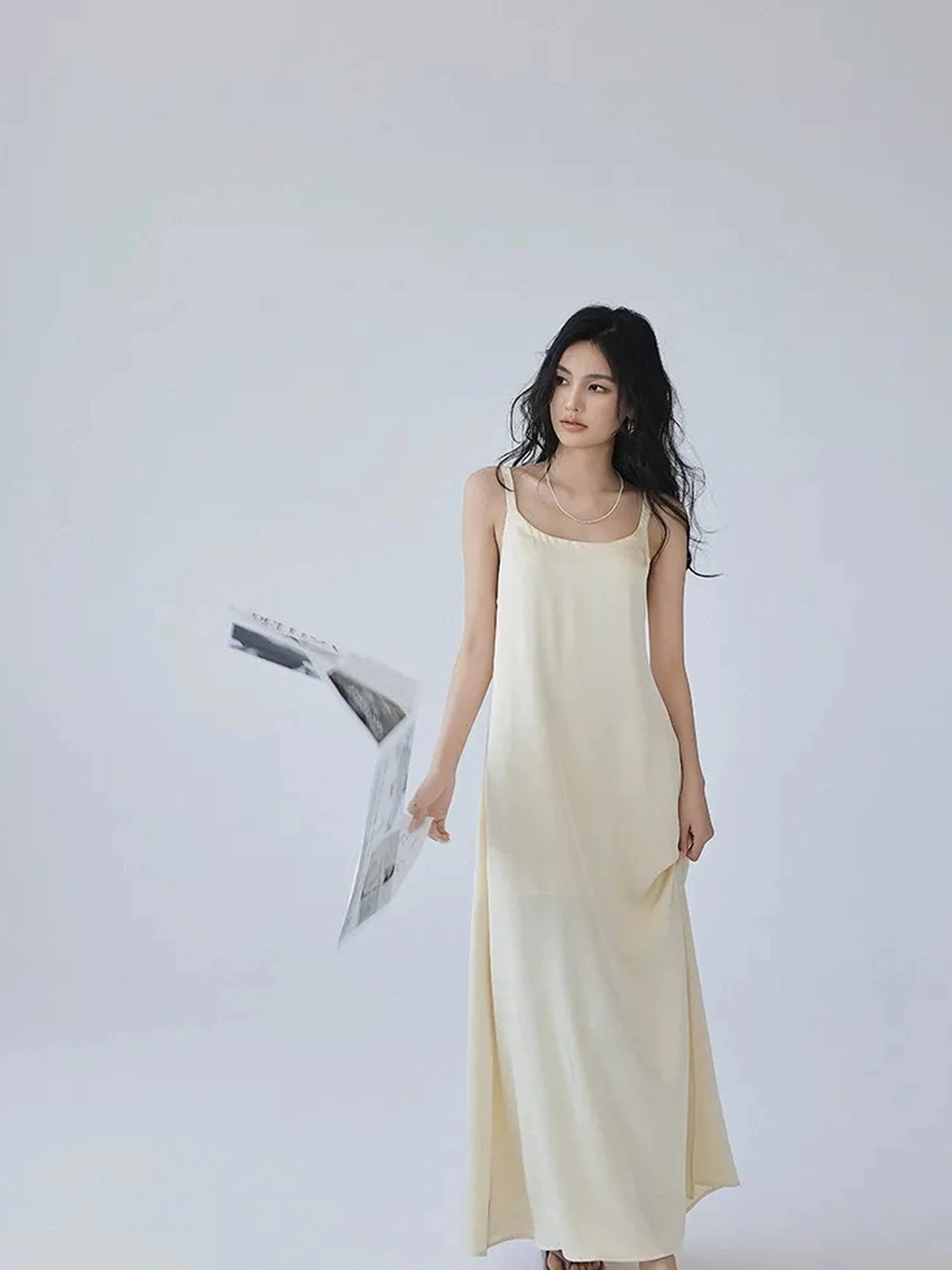 FU FRESH UP Acetate Satin Slip Maxi Dress With High Slit