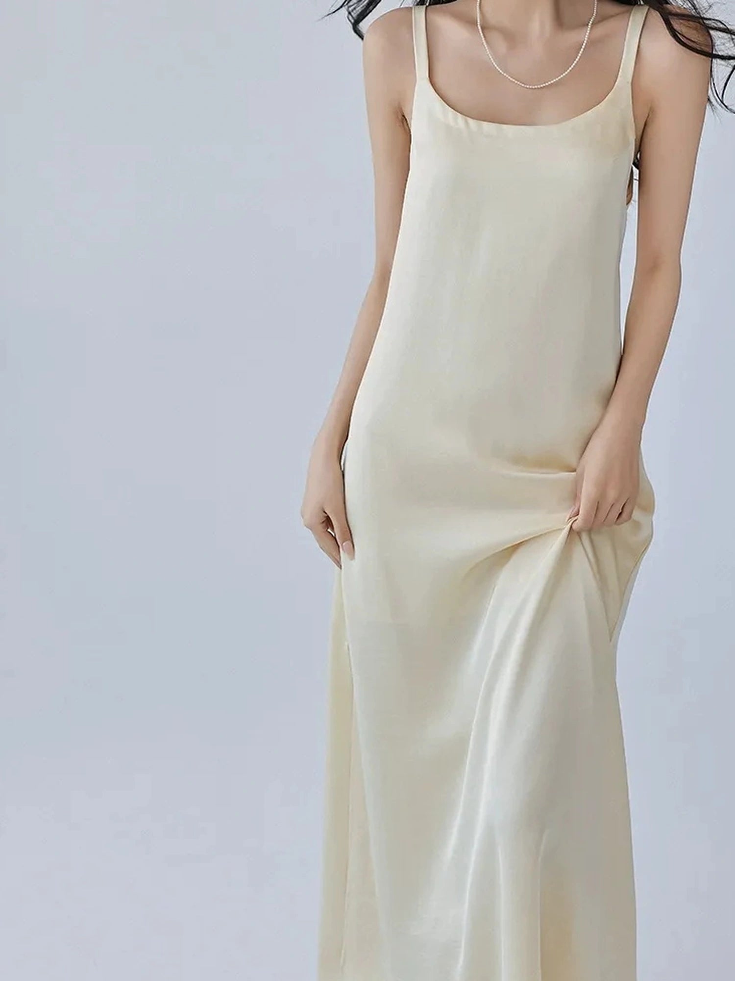 FU FRESH UP Acetate Satin Slip Maxi Dress With High Slit