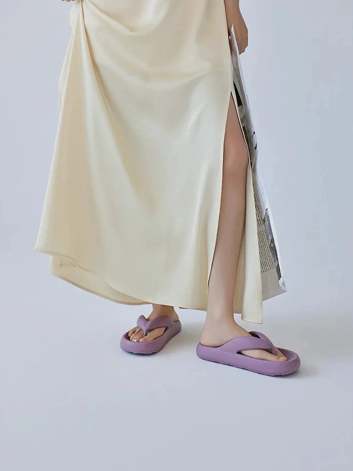 FU FRESH UP Acetate Satin Slip Maxi Dress With High Slit
