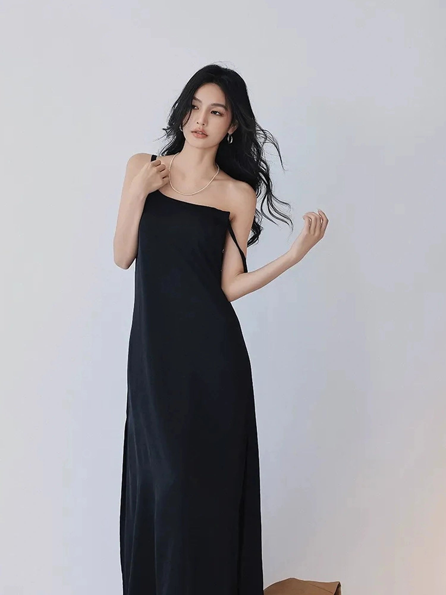 FU FRESH UP Acetate Satin Slip Maxi Dress With High Slit