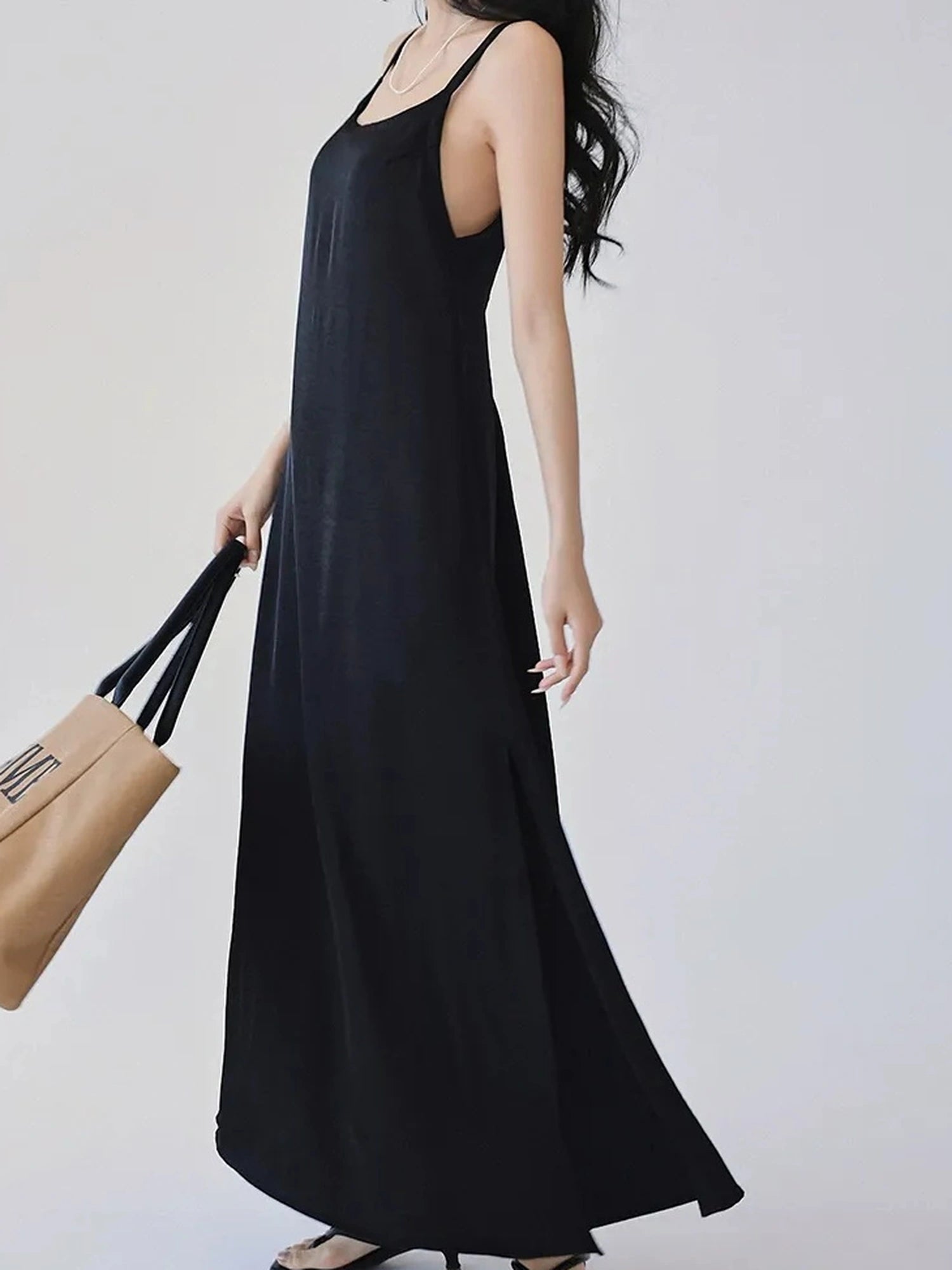 FU FRESH UP Acetate Satin Slip Maxi Dress With High Slit