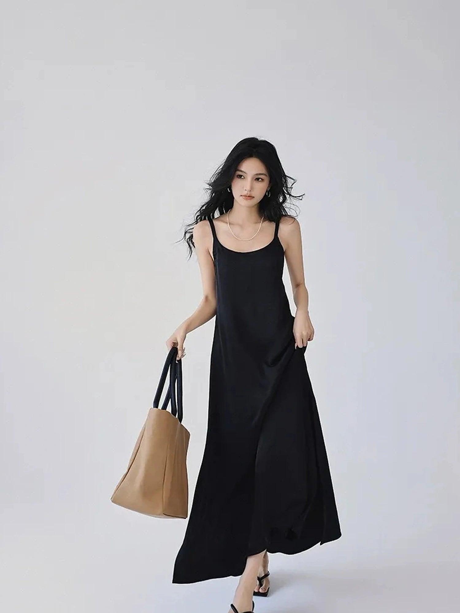 FU FRESH UP Acetate Satin Slip Maxi Dress With High Slit