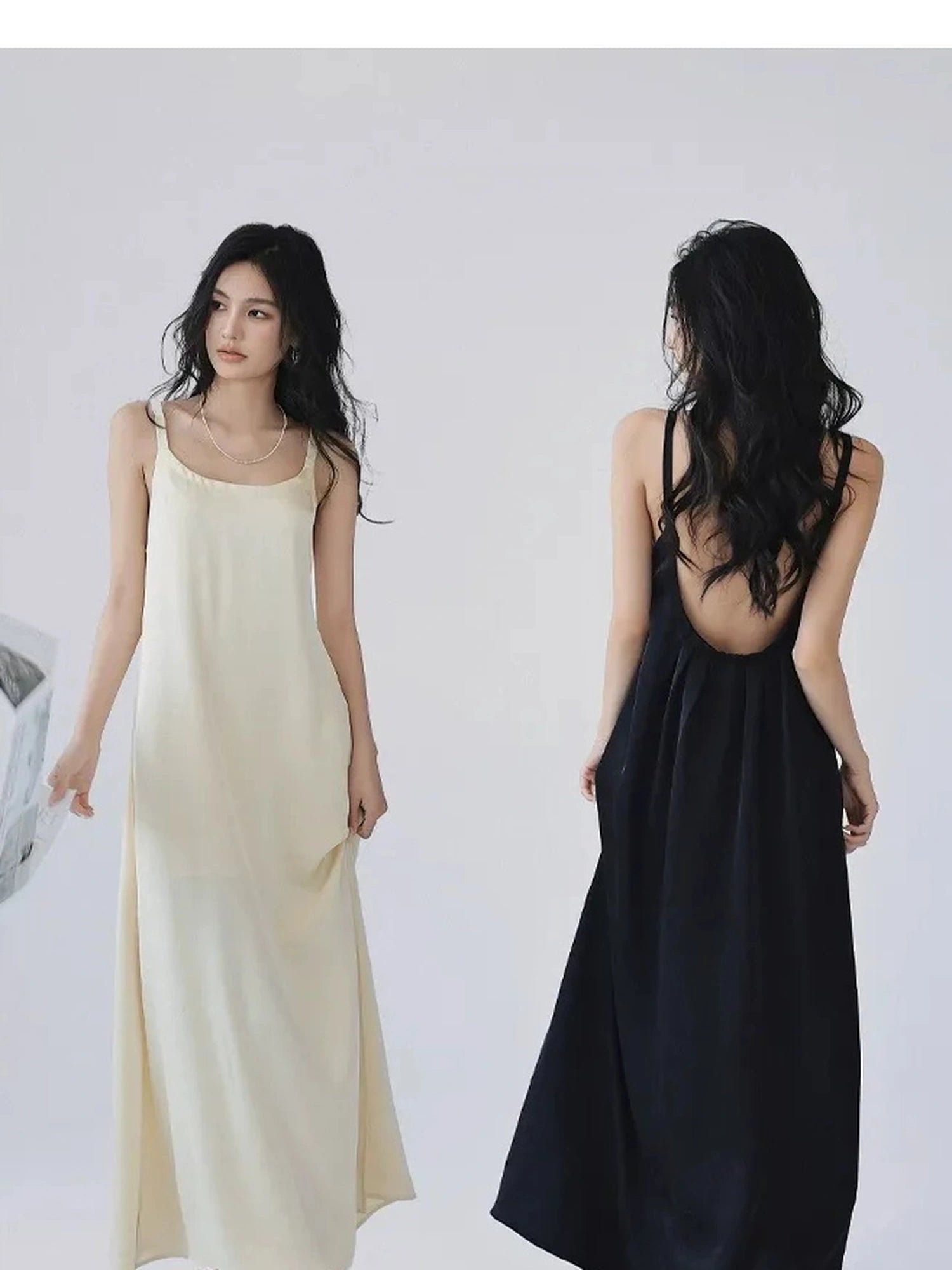 FU FRESH UP Acetate Satin Slip Maxi Dress With High Slit