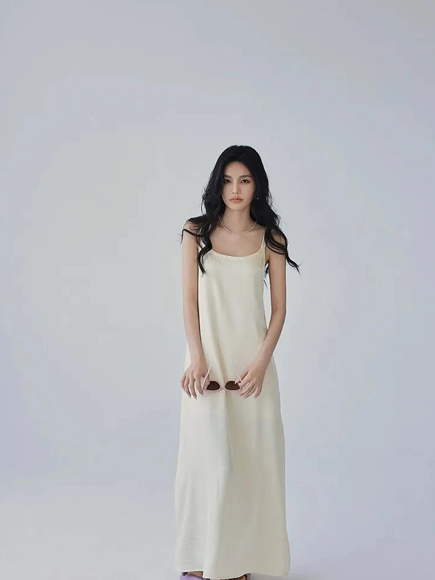 FU FRESH UP Acetate Satin Slip Maxi Dress With High Slit