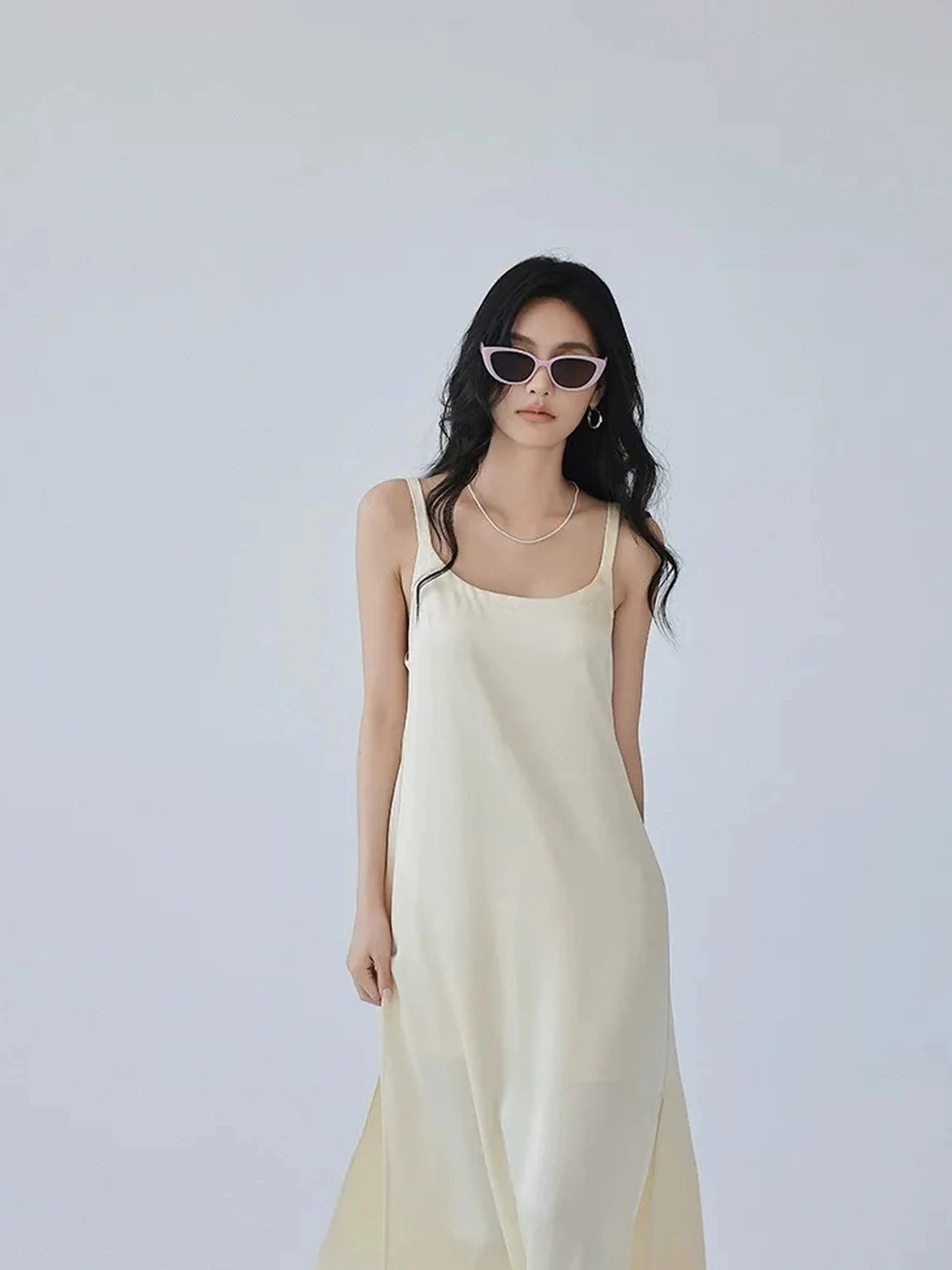 FU FRESH UP Acetate Satin Slip Maxi Dress With High Slit