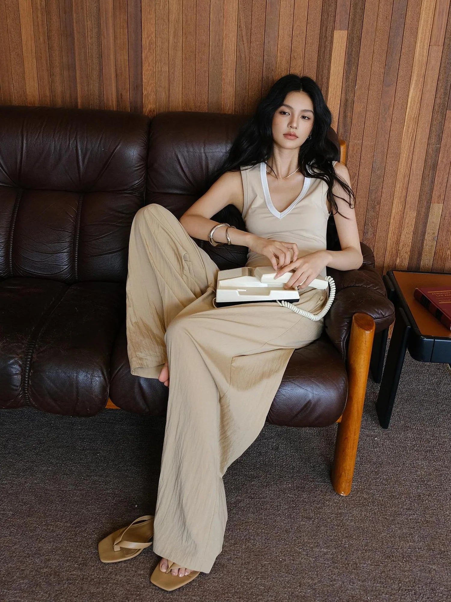 FU FRESH UP Airy Pleated Drawstring Wide Leg Pants