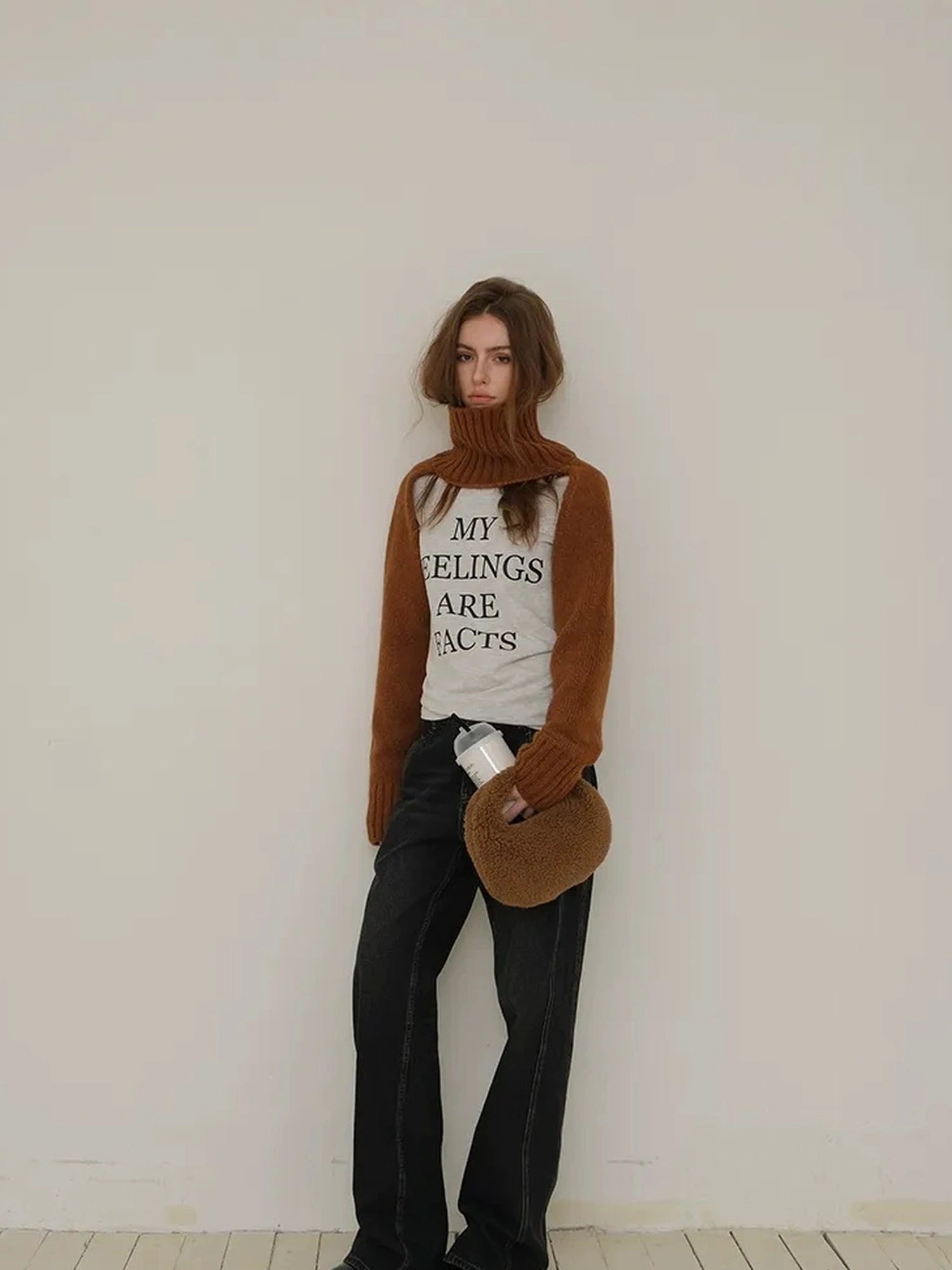 FU FRESH UP Alpaca Wool High Neck Poncho Sweater With Detachable Sleeves