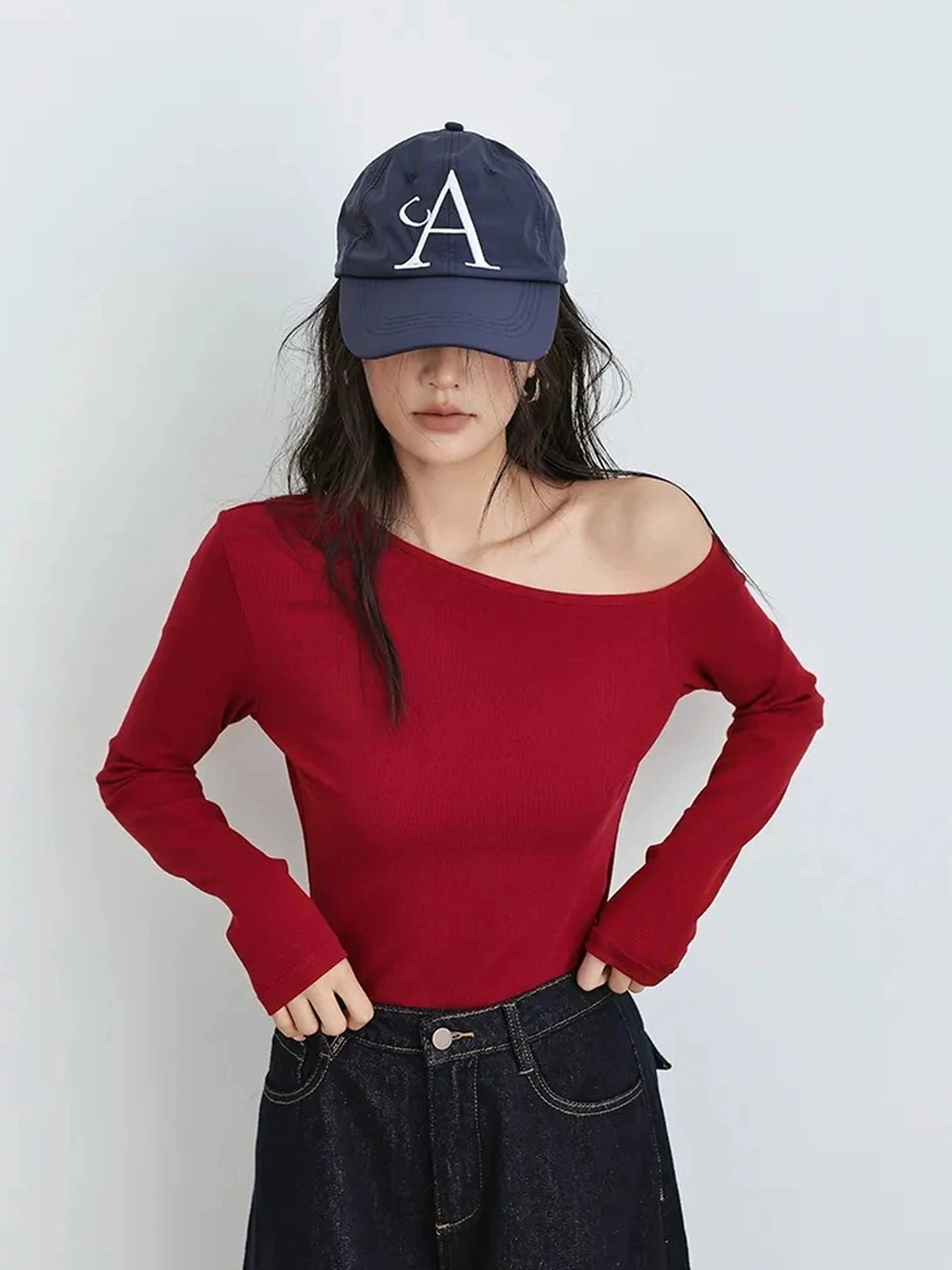 FU FRESH UP Asymmetric Off Shoulder Knit Top