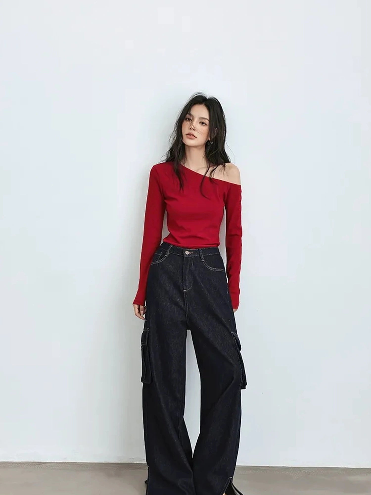 FU FRESH UP Asymmetric Off Shoulder Knit Top